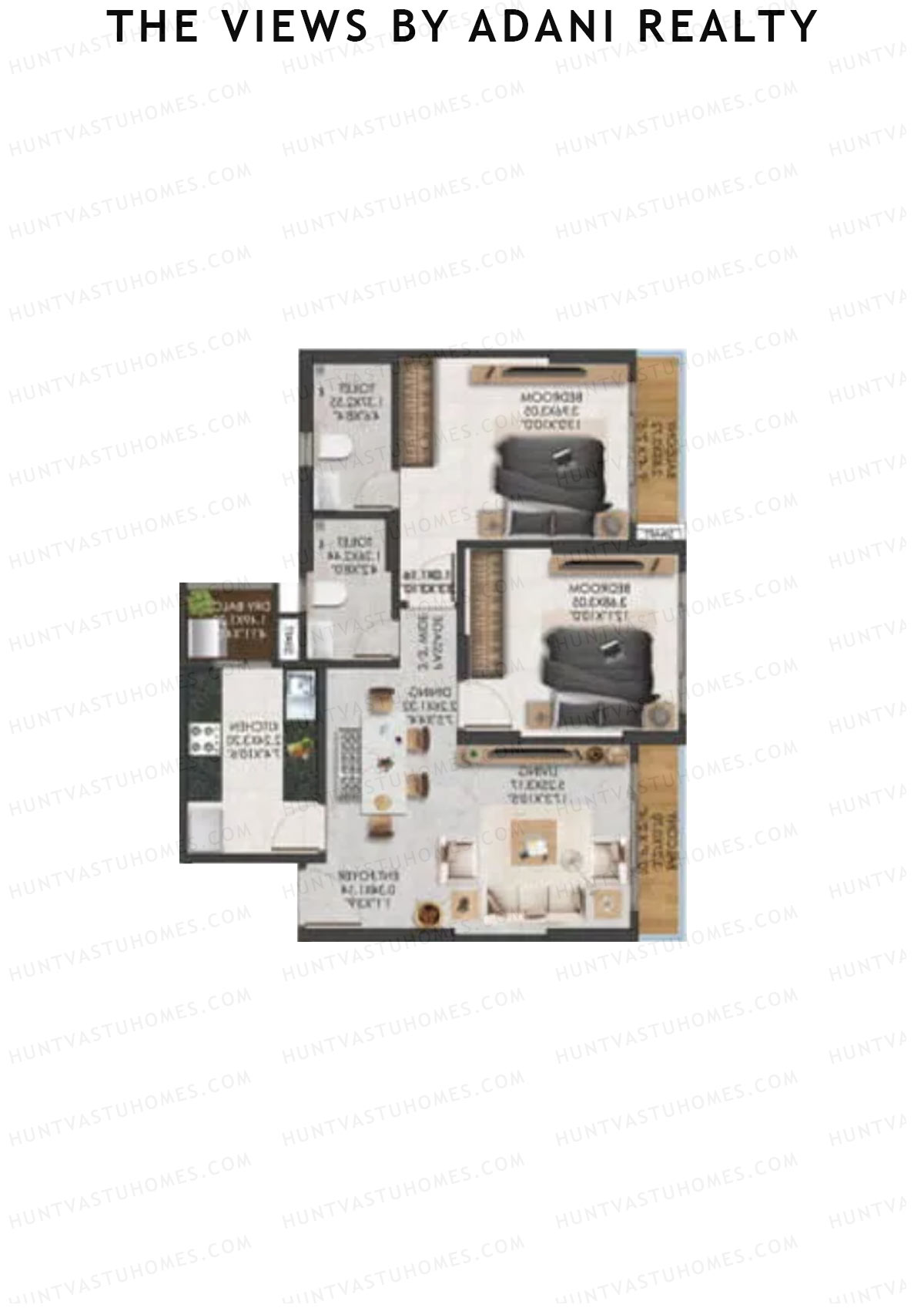 The Views By Adani Realty, Tower C Dew, Unit 7, 2BHK, Carpet Area 771   sq ft 
