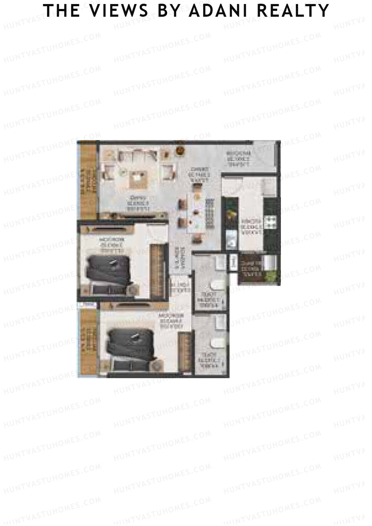 The Views By Adani Realty, Tower D Dawn, Unit 2, 2BHK, Carpet Area 800   sq ft 