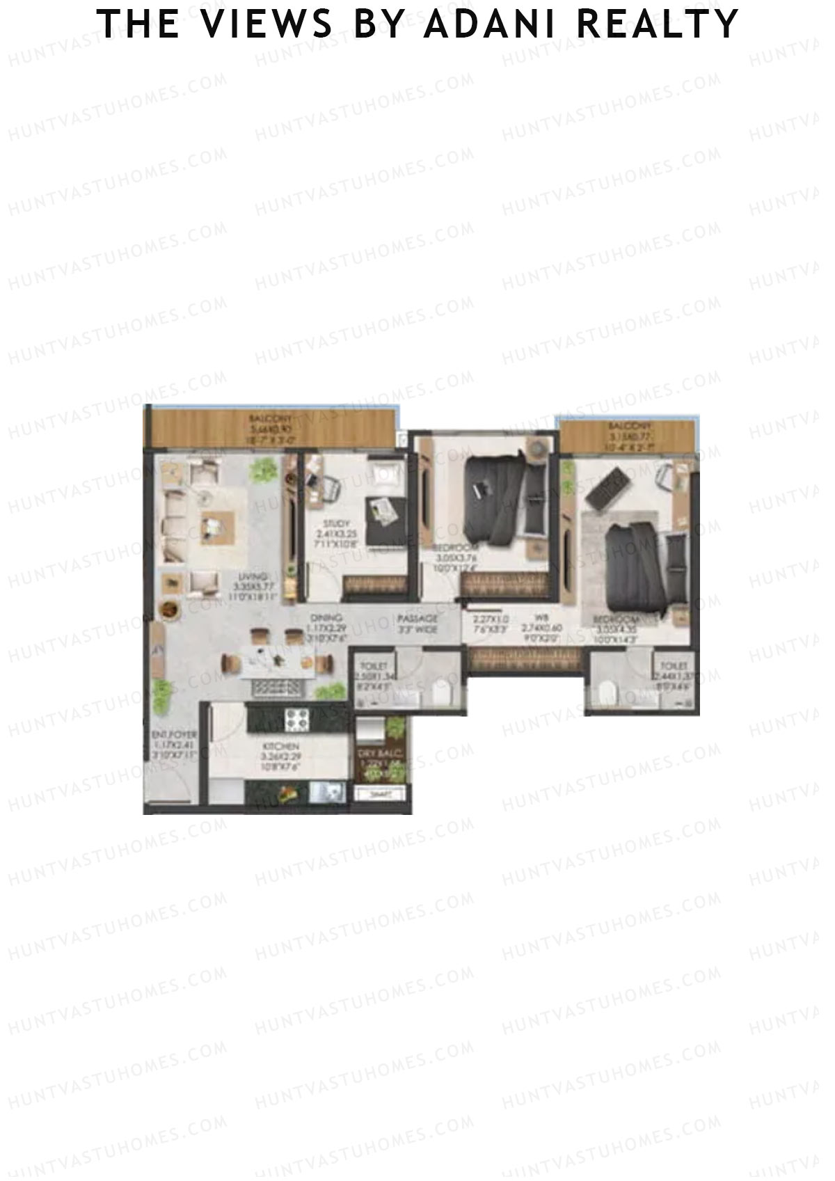 The Views By Adani Realty, Tower D Dawn, Unit 6, 2BHK, Carpet Area 1022   sq ft 