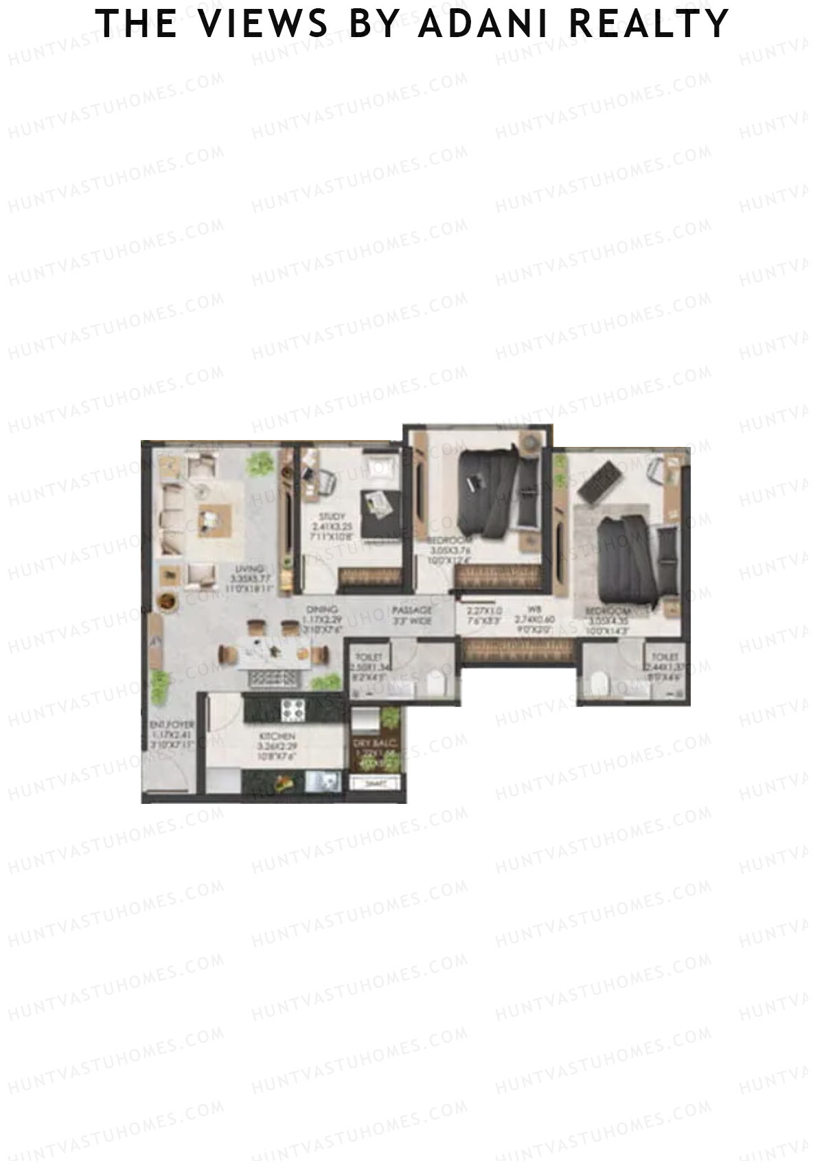 The Views By Adani Realty, Tower D Dawn, Unit 6, 2BHK, Carpet Area 929   sq ft 