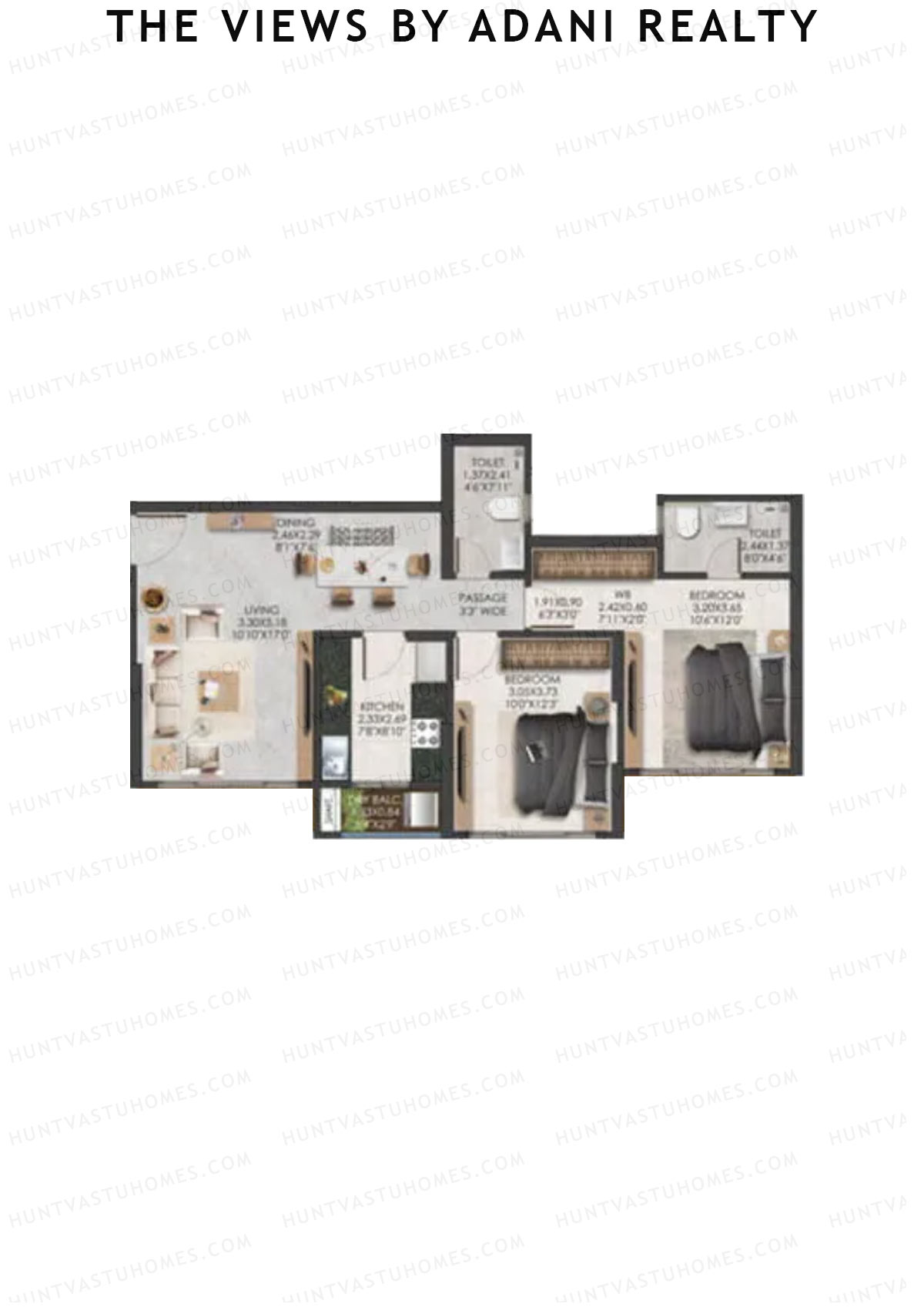 The Views By Adani Realty, Tower D Dawn, Unit 7, 2BHK, Carpet Area 755   sq ft 