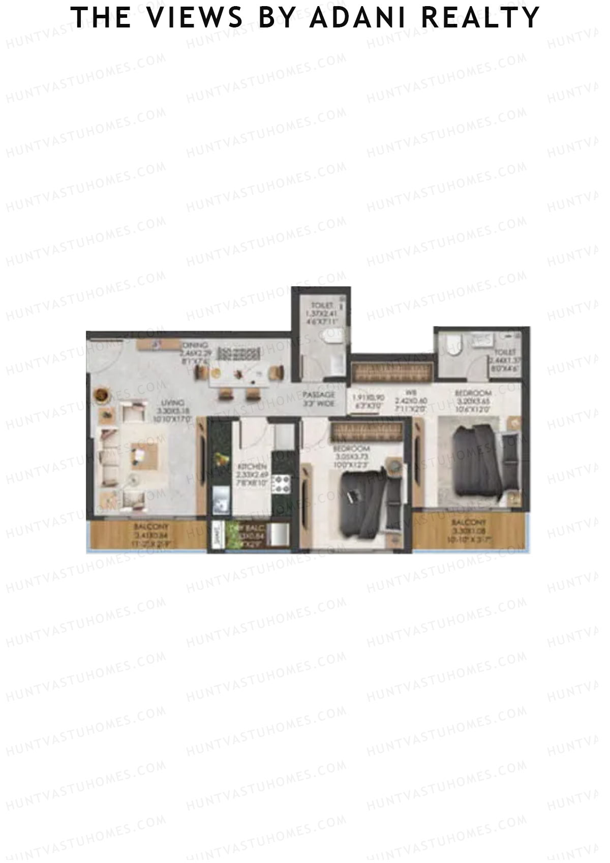The Views By Adani Realty, Tower D Dawn, Unit 7, 2BHK, Carpet Area 834   sq ft 