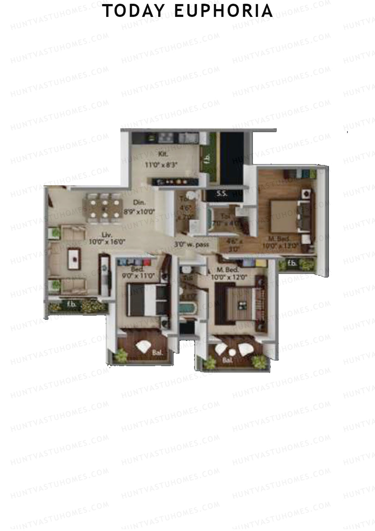 Today Euphoria, Tower A, Unit 1, 3BHK, Carpet Area 701   sq ft 