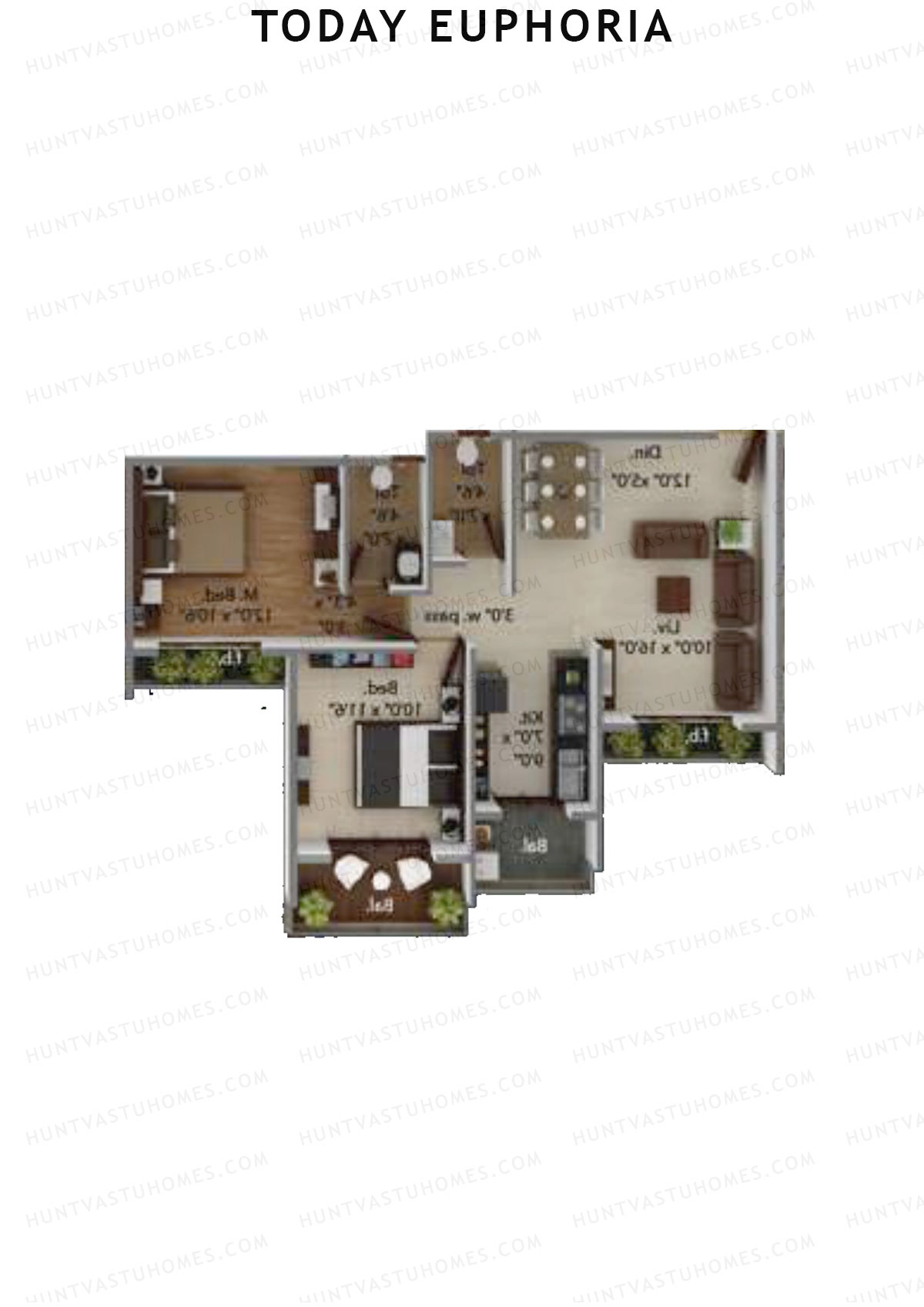 Today Euphoria, Tower A, Unit 2, 2BHK, Carpet Area 531   sq ft 