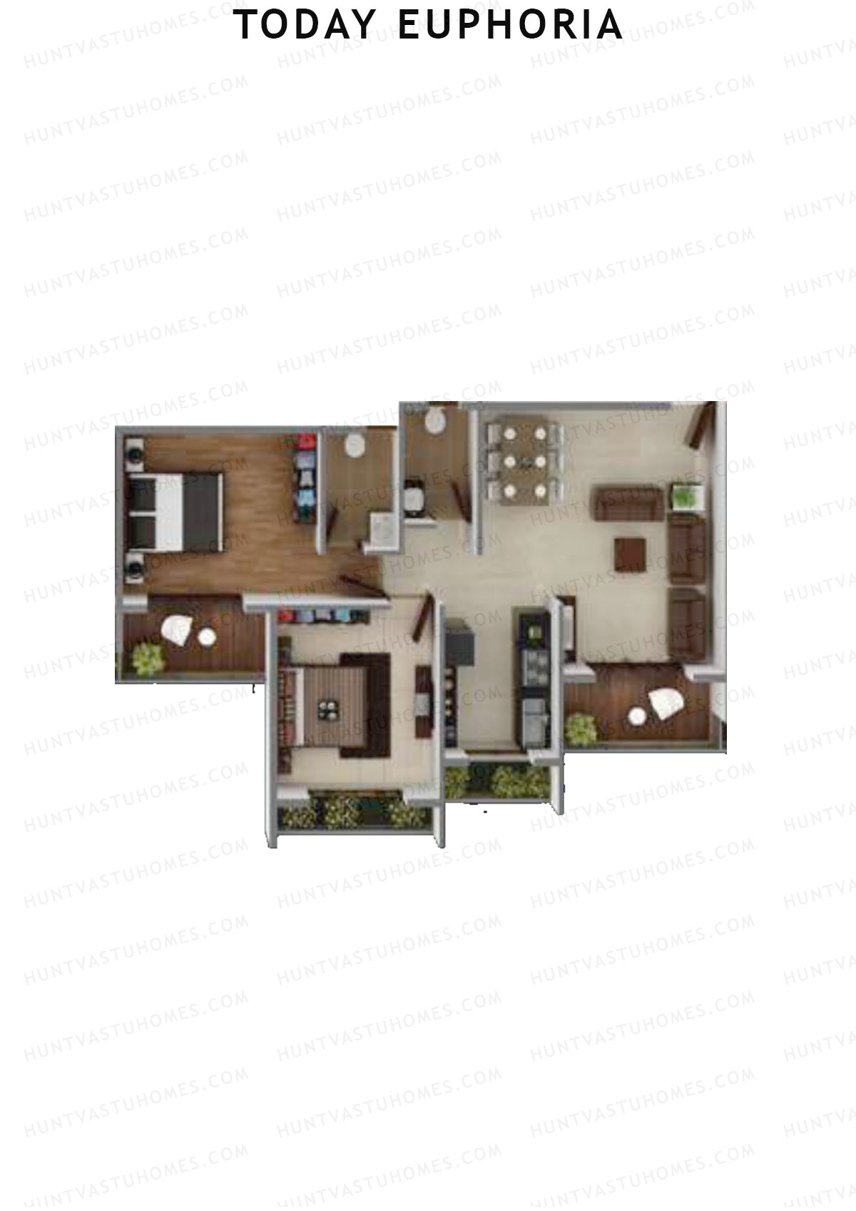 Today Euphoria, Tower A, Unit 2, 2BHK, Carpet Area 531   sq ft 