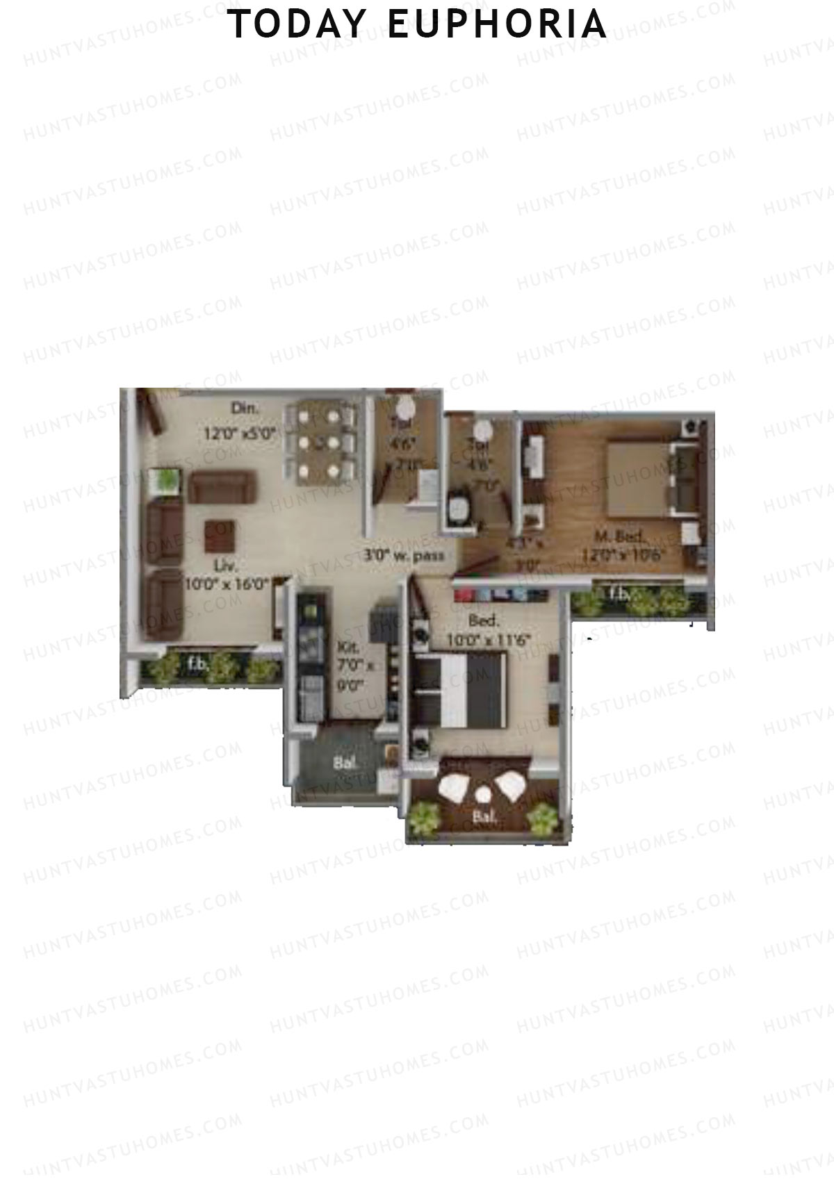 Today Euphoria, Tower A, Unit 3, 2BHK, Carpet Area 531   sq ft 