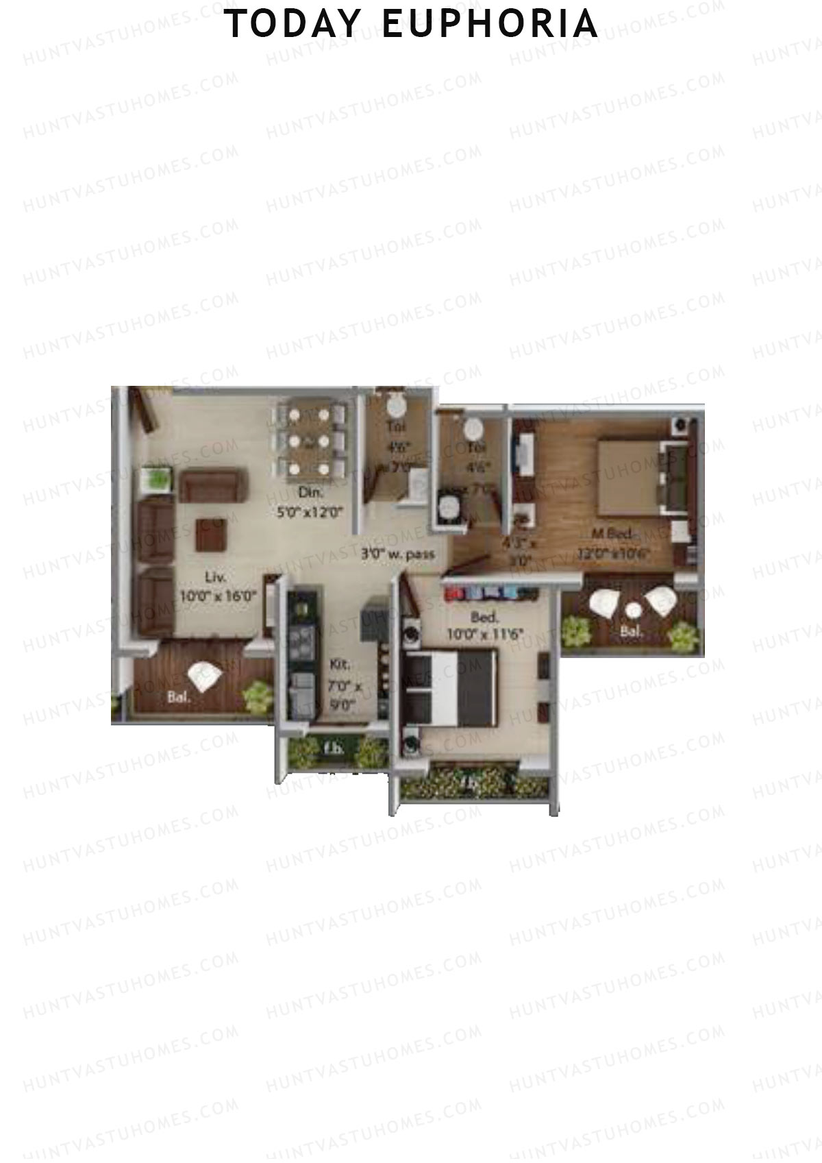 Today Euphoria, Tower A, Unit 3, 2BHK, Carpet Area 531   sq ft 