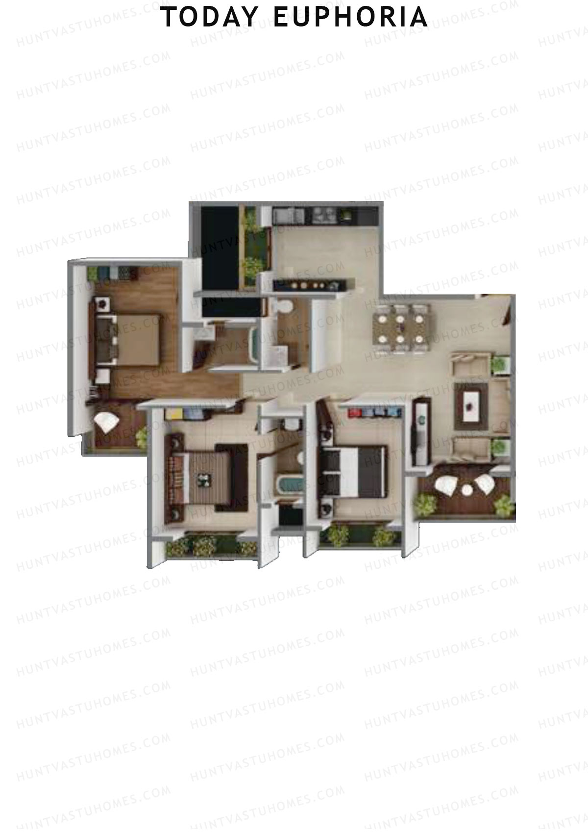 Today Euphoria, Tower A, Unit 4, 3BHK, Carpet Area 701   sq ft 