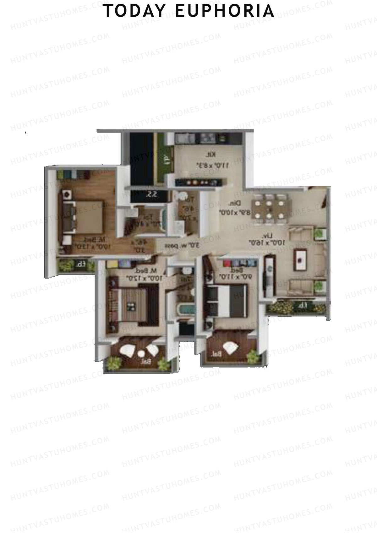 Today Euphoria, Tower A, Unit 4, 3BHK, Carpet Area 701   sq ft 