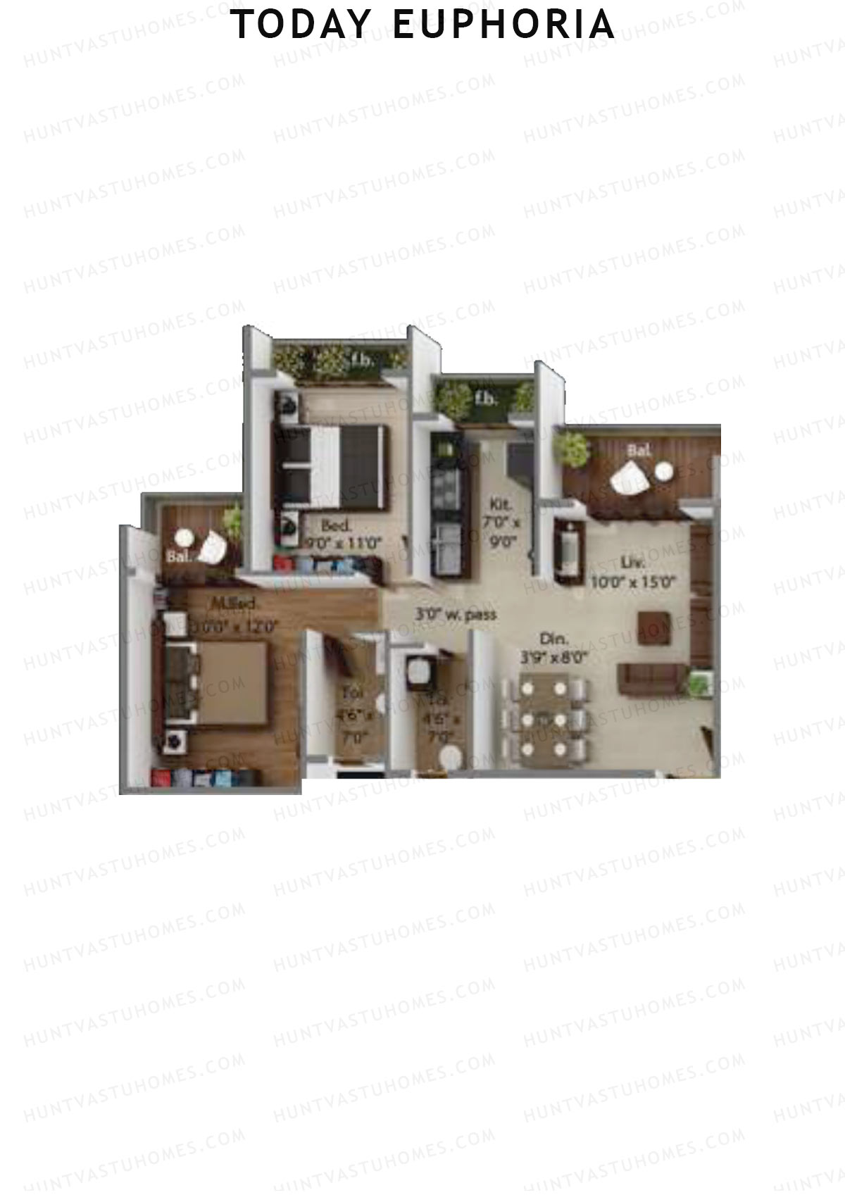 Today Euphoria, Tower A, Unit 5, 2BHK, Carpet Area 473   sq ft 