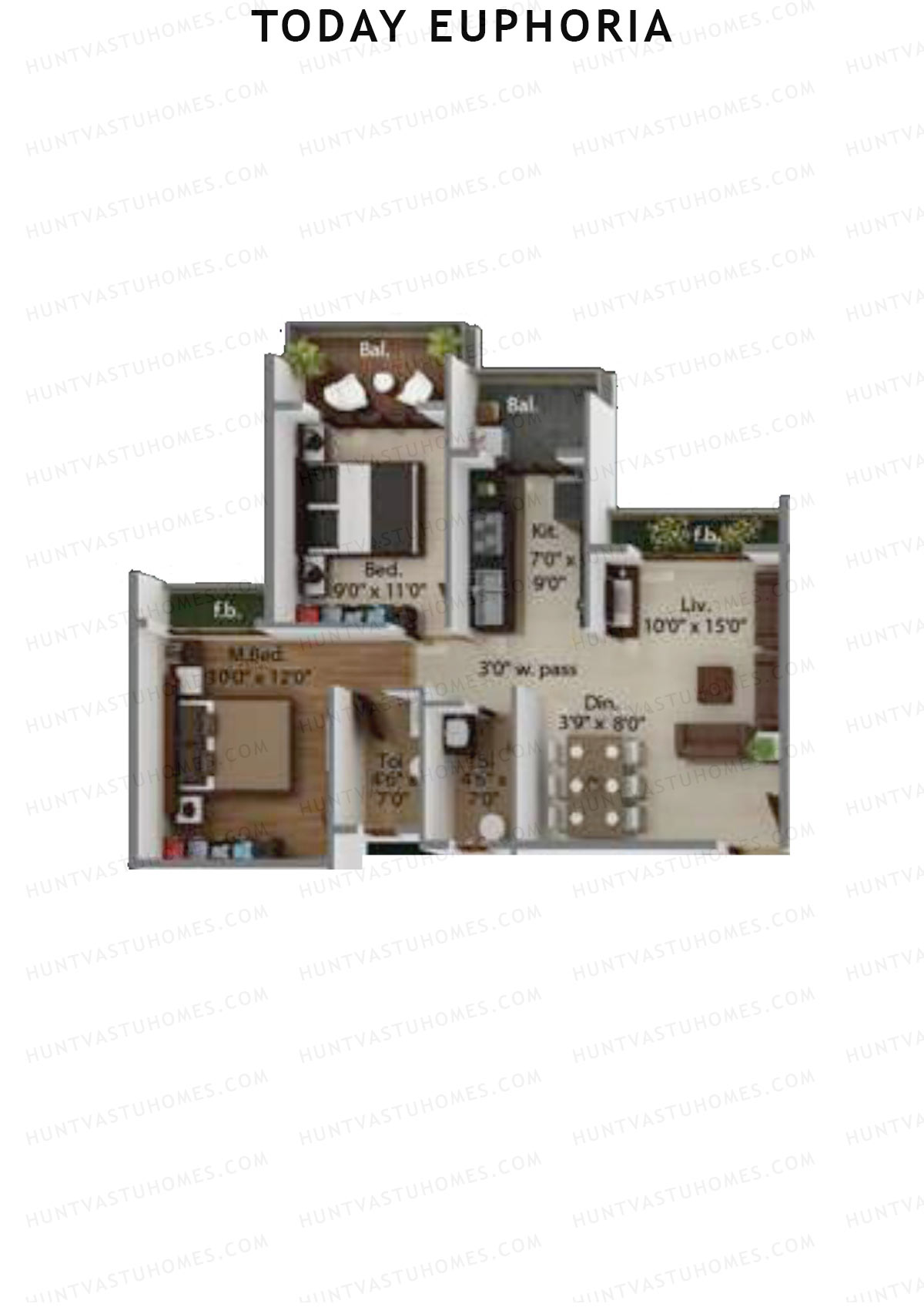 Today Euphoria, Tower A, Unit 5, 2BHK, Carpet Area 473   sq ft 
