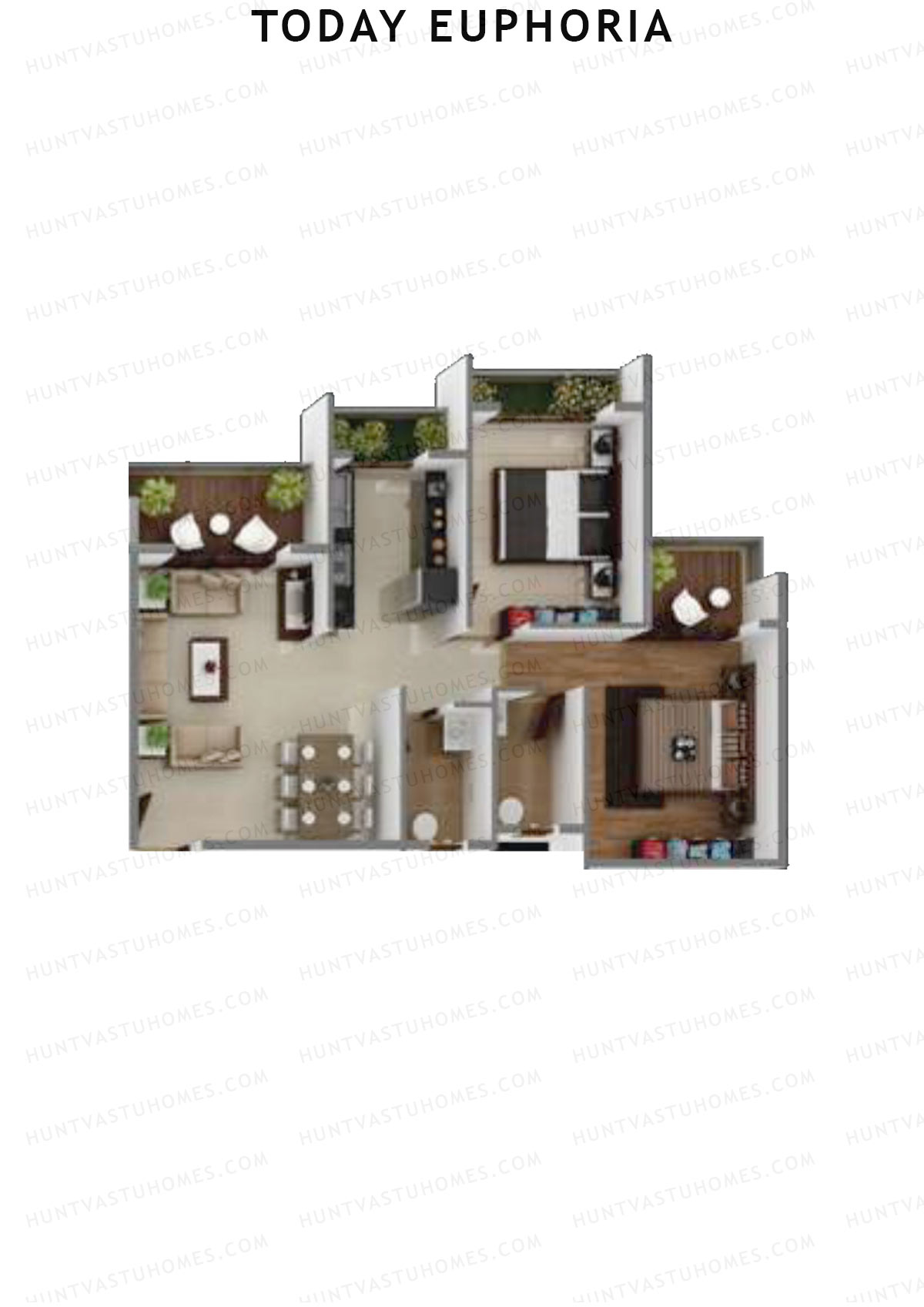 Today Euphoria, Tower A, Unit 6, 2BHK, Carpet Area 472   sq ft 
