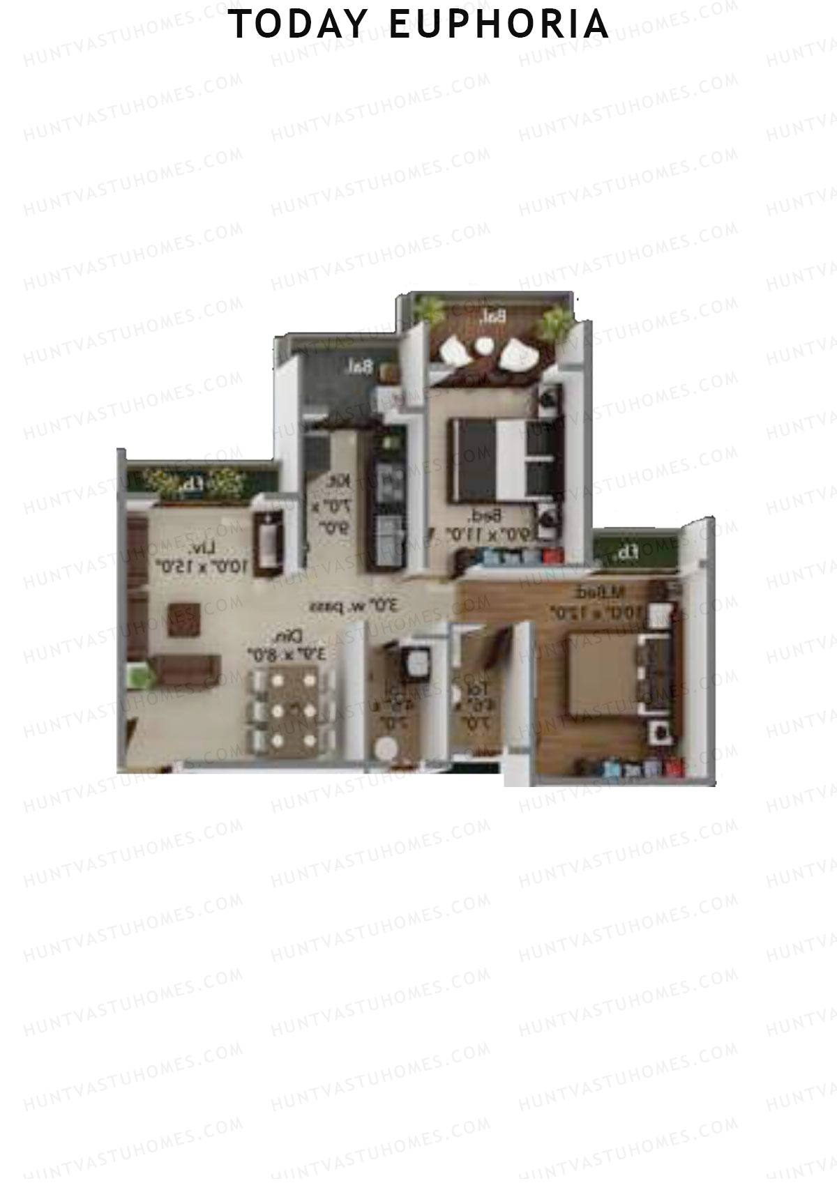 Today Euphoria, Tower A, Unit 6, 2BHK, Carpet Area 472   sq ft 