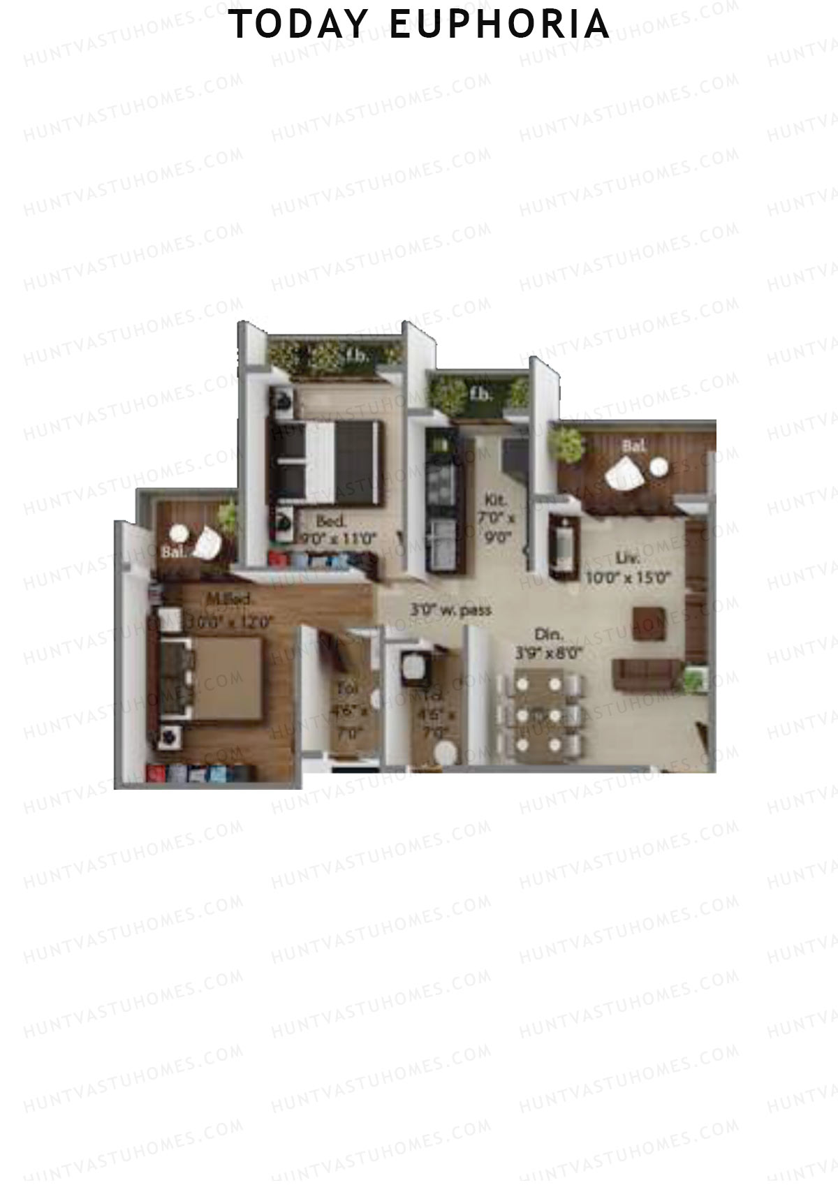 Today Euphoria, Tower A, Unit 7, 2BHK, Carpet Area 472   sq ft 