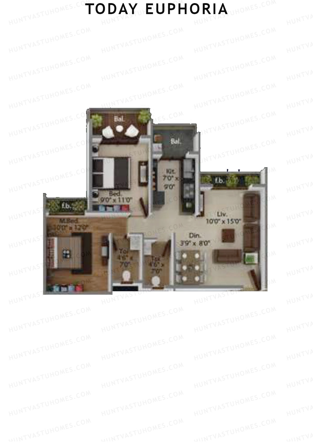 Today Euphoria, Tower A, Unit 7, 2BHK, Carpet Area 472   sq ft 
