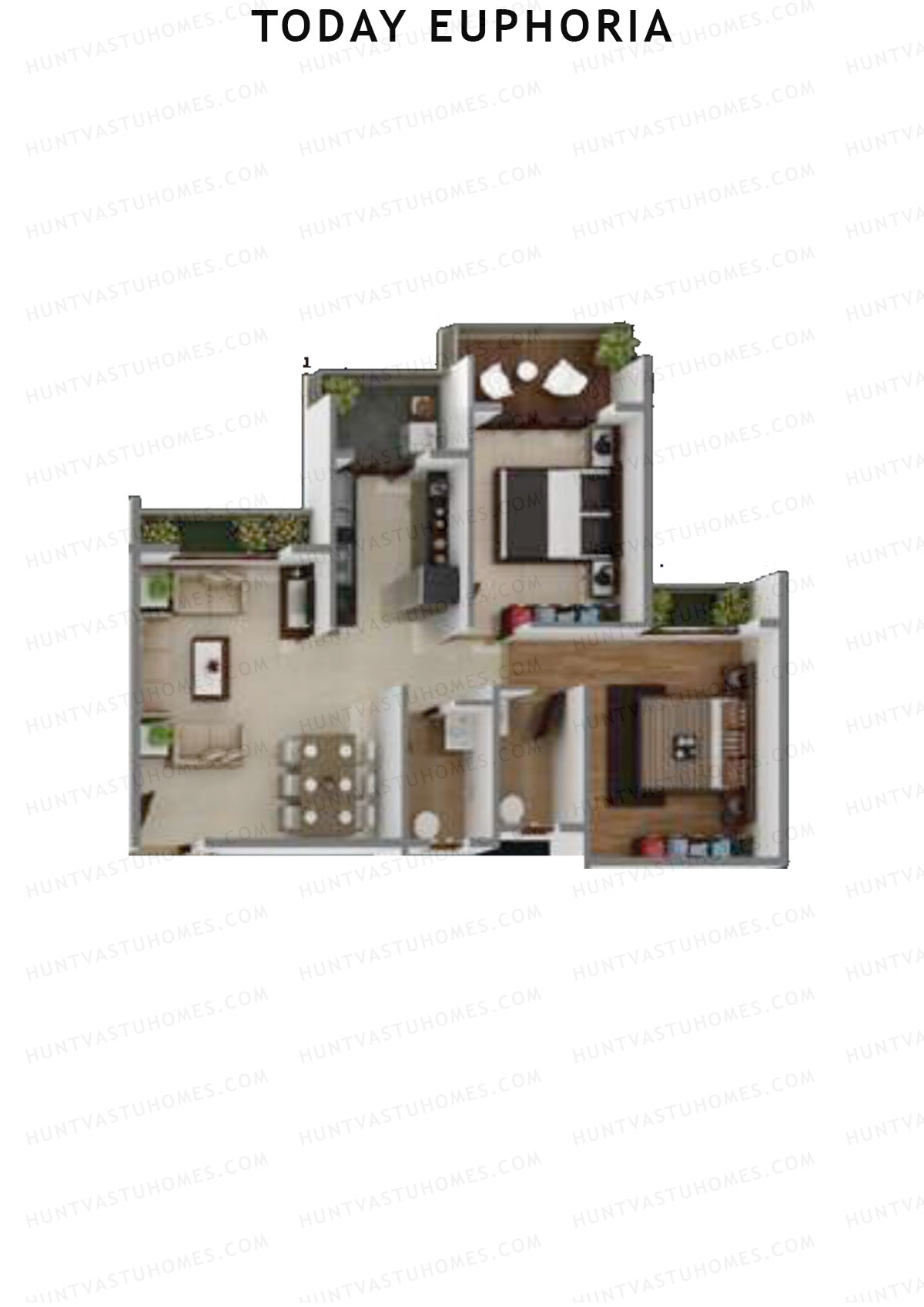 Today Euphoria, Tower A, Unit 8, 2BHK, Carpet Area 473   sq ft 