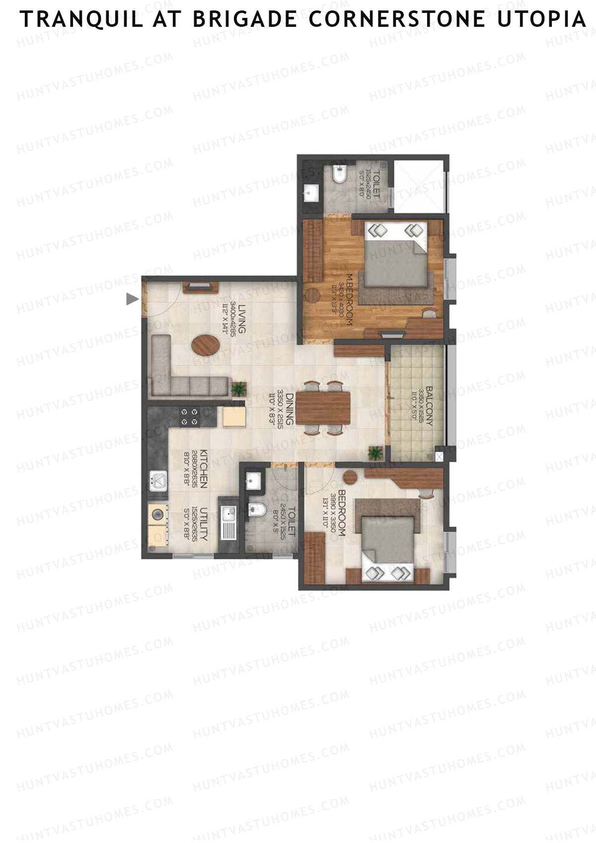Tranquil At Brigade Cornerstone Utopia, Block M, Unit 11, 2BHK, Super Area 1256   sq ft 