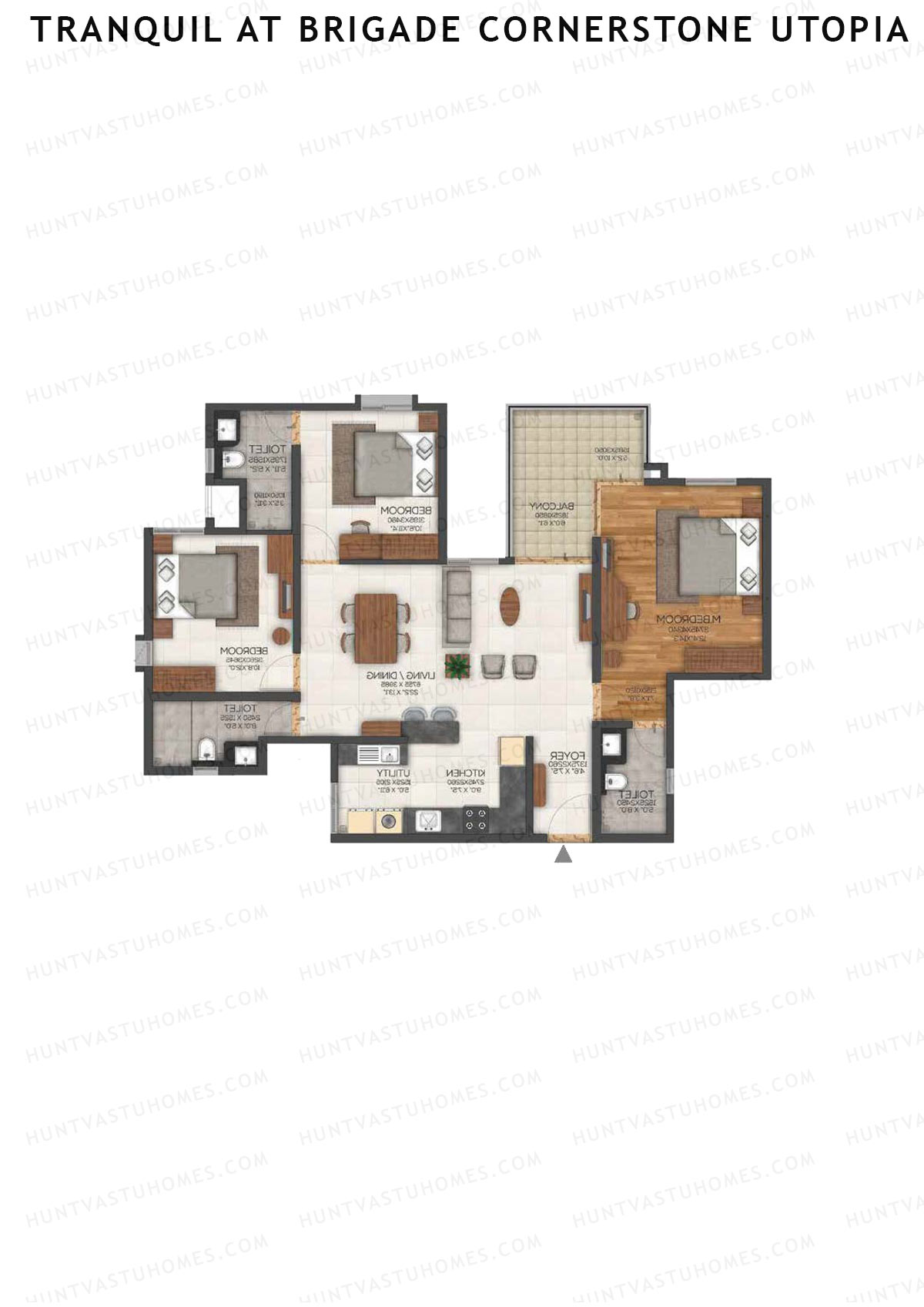 Tranquil At Brigade Cornerstone Utopia, Block M, Unit 13, 3BHK, Super Area 1679   sq ft 