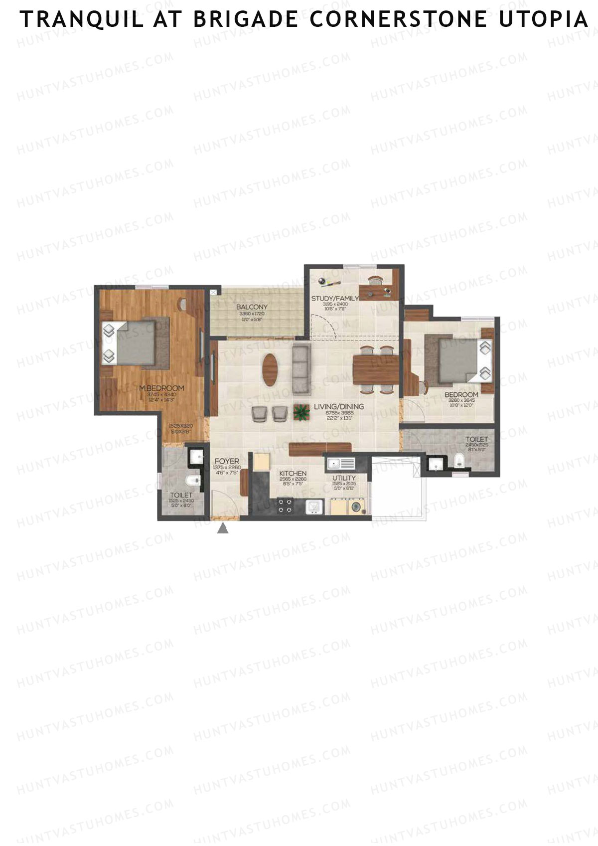 Tranquil At Brigade Cornerstone Utopia, Block M, Unit 15, 2BHK, Super Area 1507   sq ft 