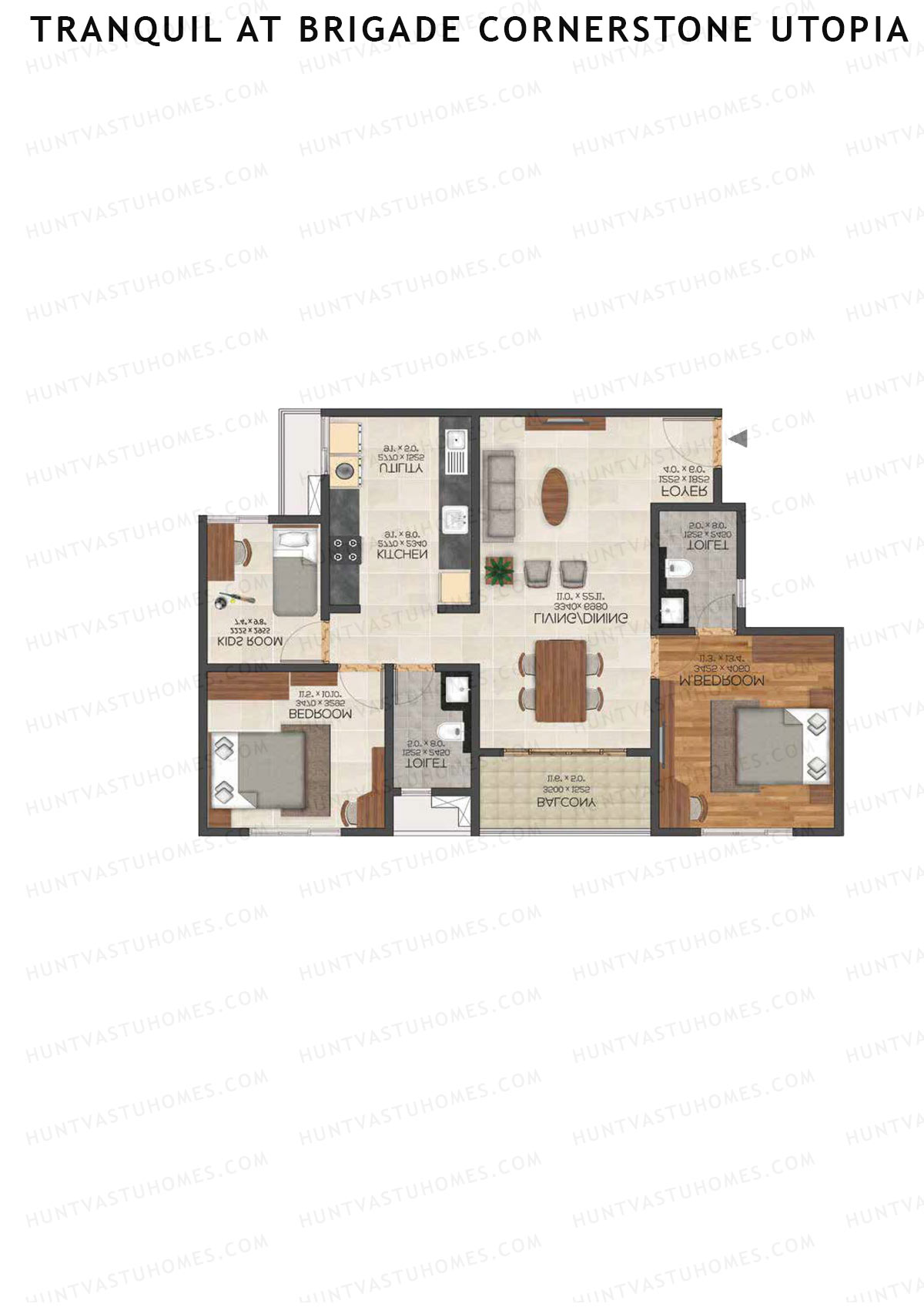 Tranquil At Brigade Cornerstone Utopia, Block N, Unit 16, 3BHK, Super Area 1389   sq ft 