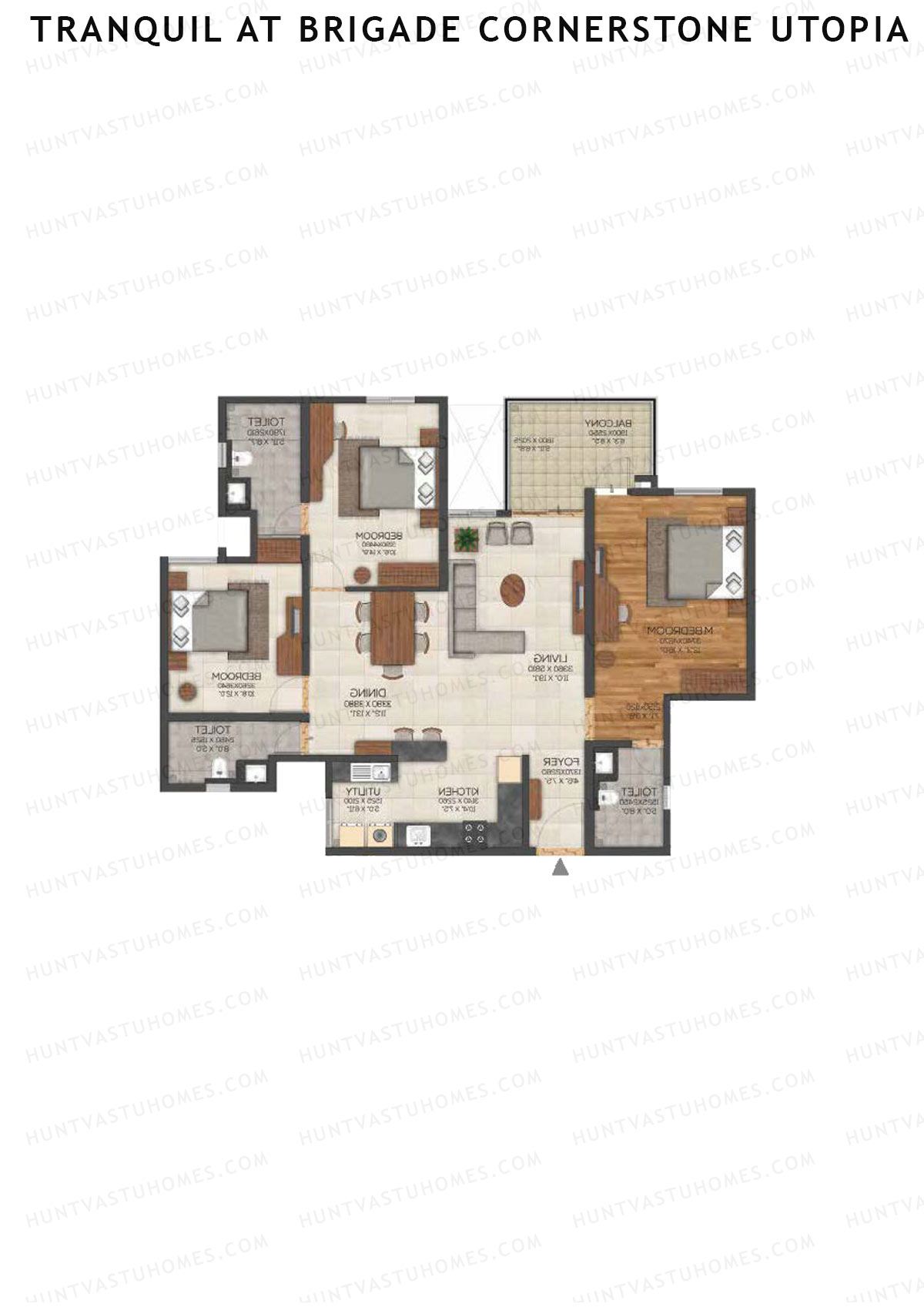 Tranquil At Brigade Cornerstone Utopia, Block N, Unit 17, 3BHK, Super Area 1897   sq ft 