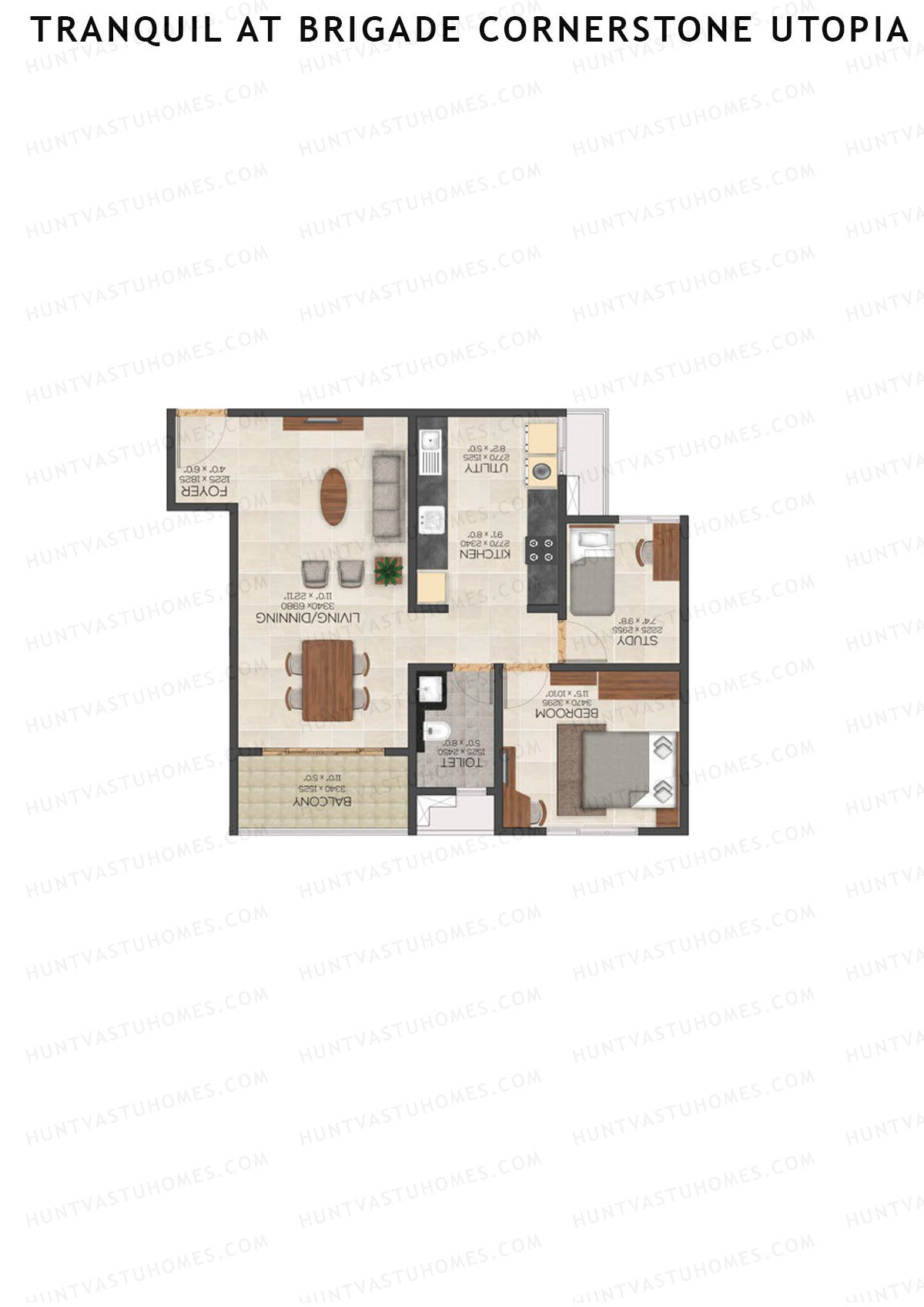 Tranquil At Brigade Cornerstone Utopia, Block N, Unit 20, 1BHK, Super Area 1100   sq ft 