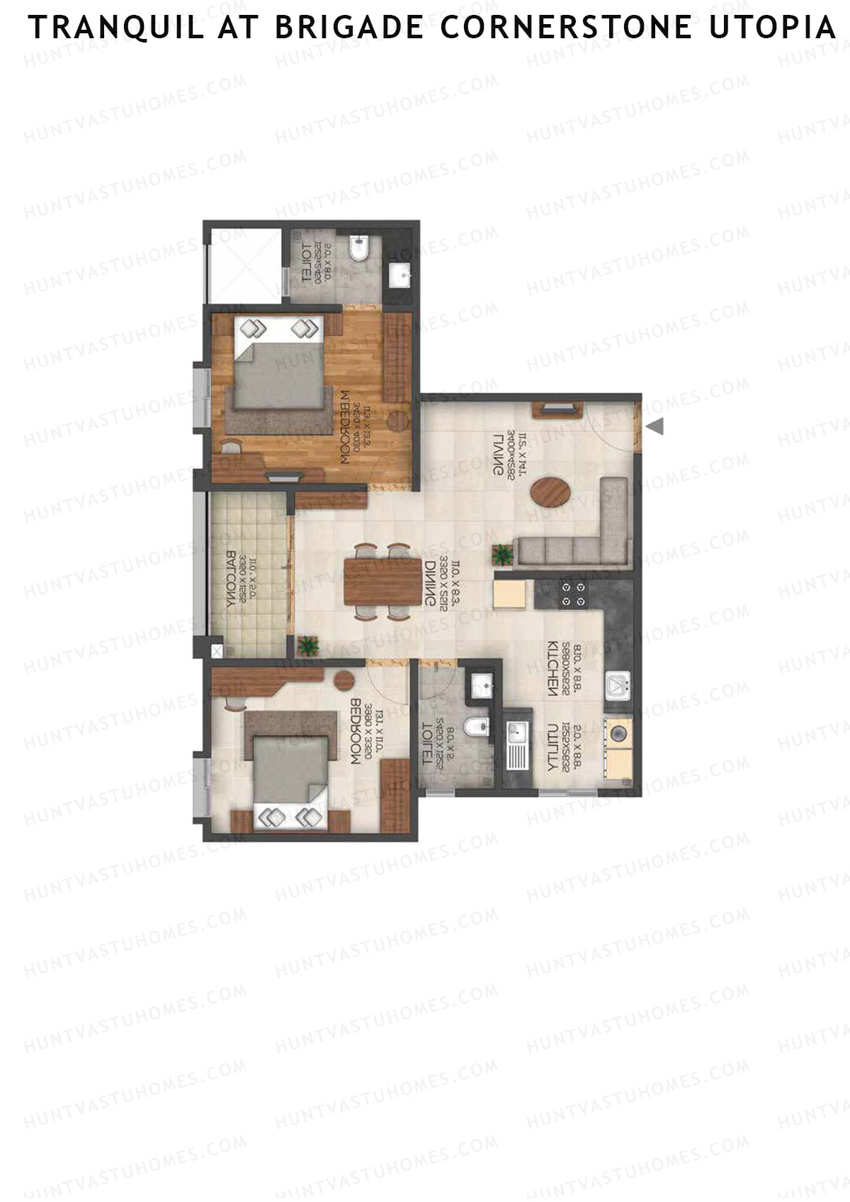 Tranquil At Brigade Cornerstone Utopia, Block O, Unit 21, 2BHK, Super Area 1256   sq ft 