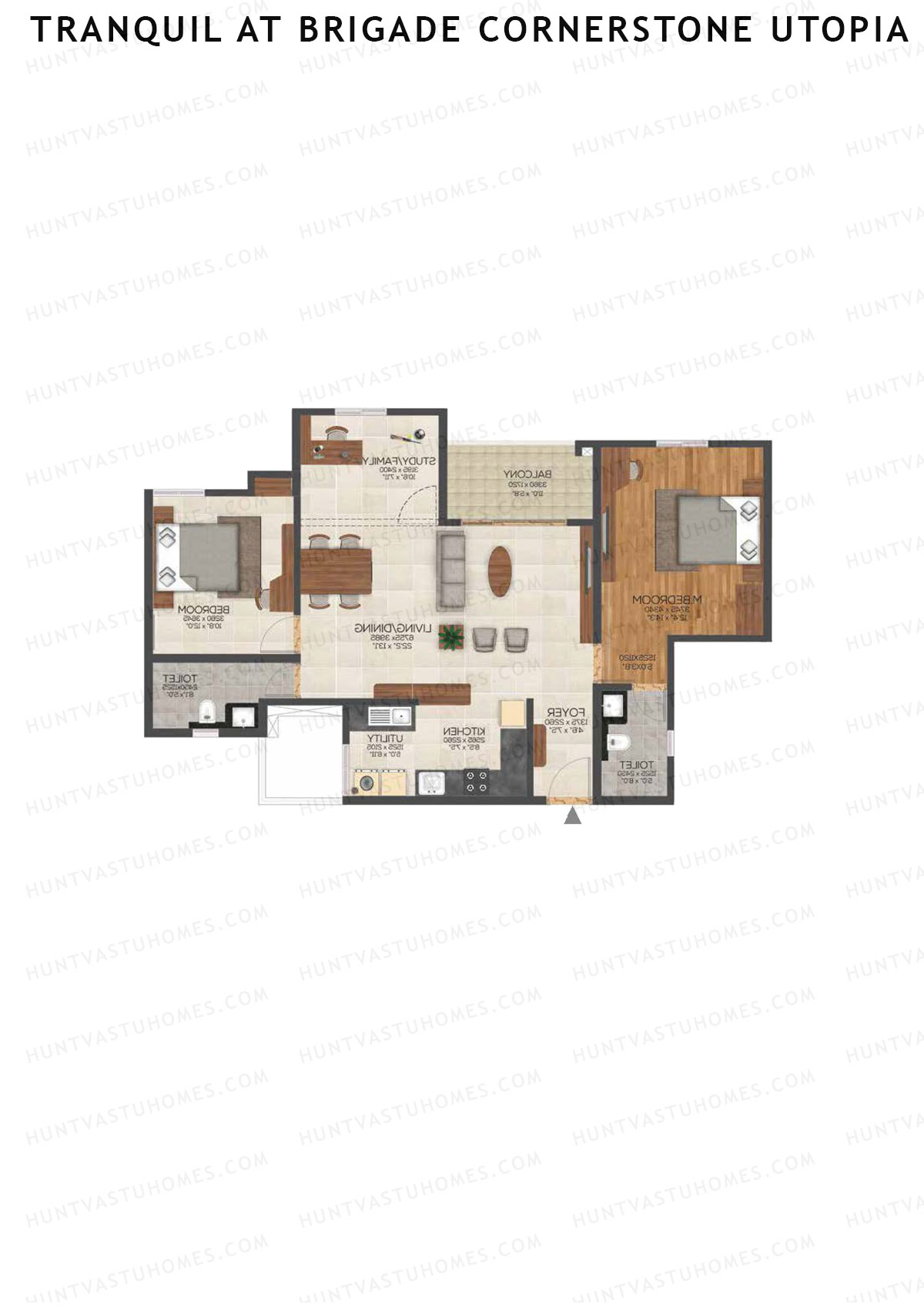 Tranquil At Brigade Cornerstone Utopia, Block O, Unit 23, 2BHK, Super Area 1507   sq ft 