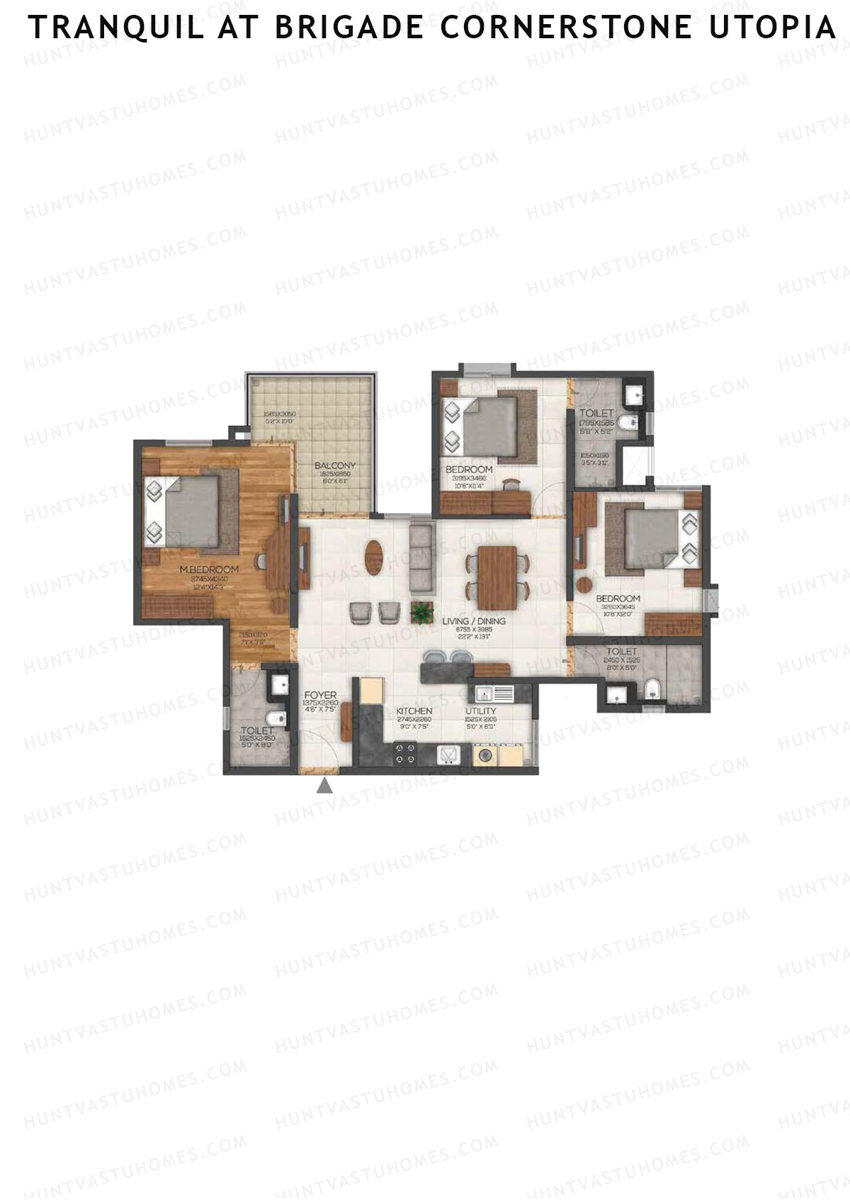 Tranquil At Brigade Cornerstone Utopia, Block O, Unit 24, 3BHK, Super Area 1679   sq ft 
