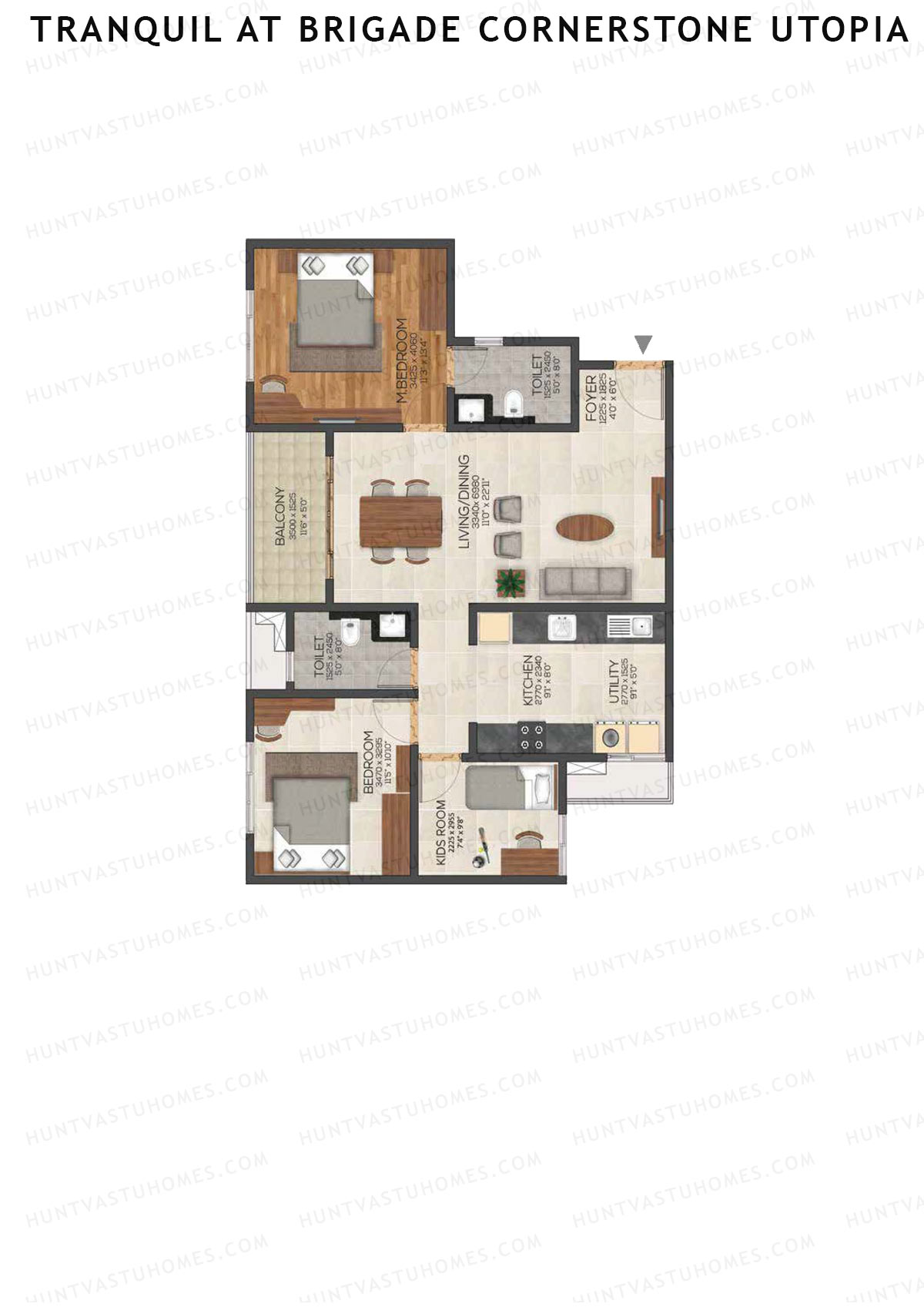 Tranquil At Brigade Cornerstone Utopia, Block P, Unit 29, 3BHK, Super Area 1389   sq ft 