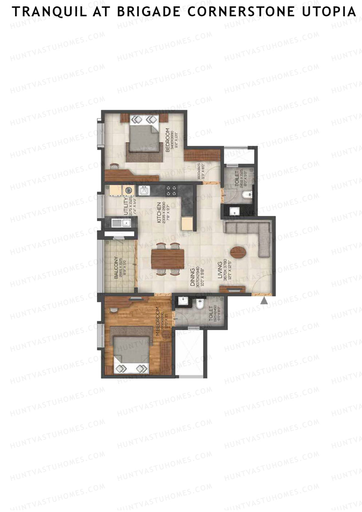 Tranquil At Brigade Cornerstone Utopia, Block Q, Unit 30, 2BHK, Super Area 1259   sq ft 