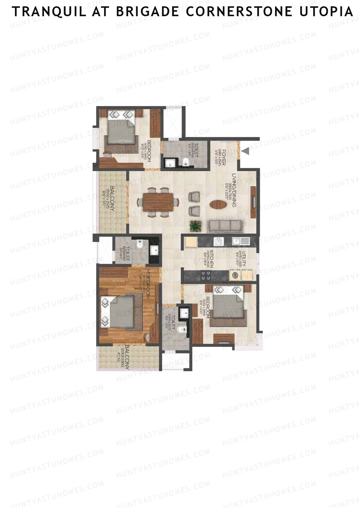 Tranquil At Brigade Cornerstone Utopia, Block Q, Unit 35, 3BHK, Super Area 1667   sq ft 