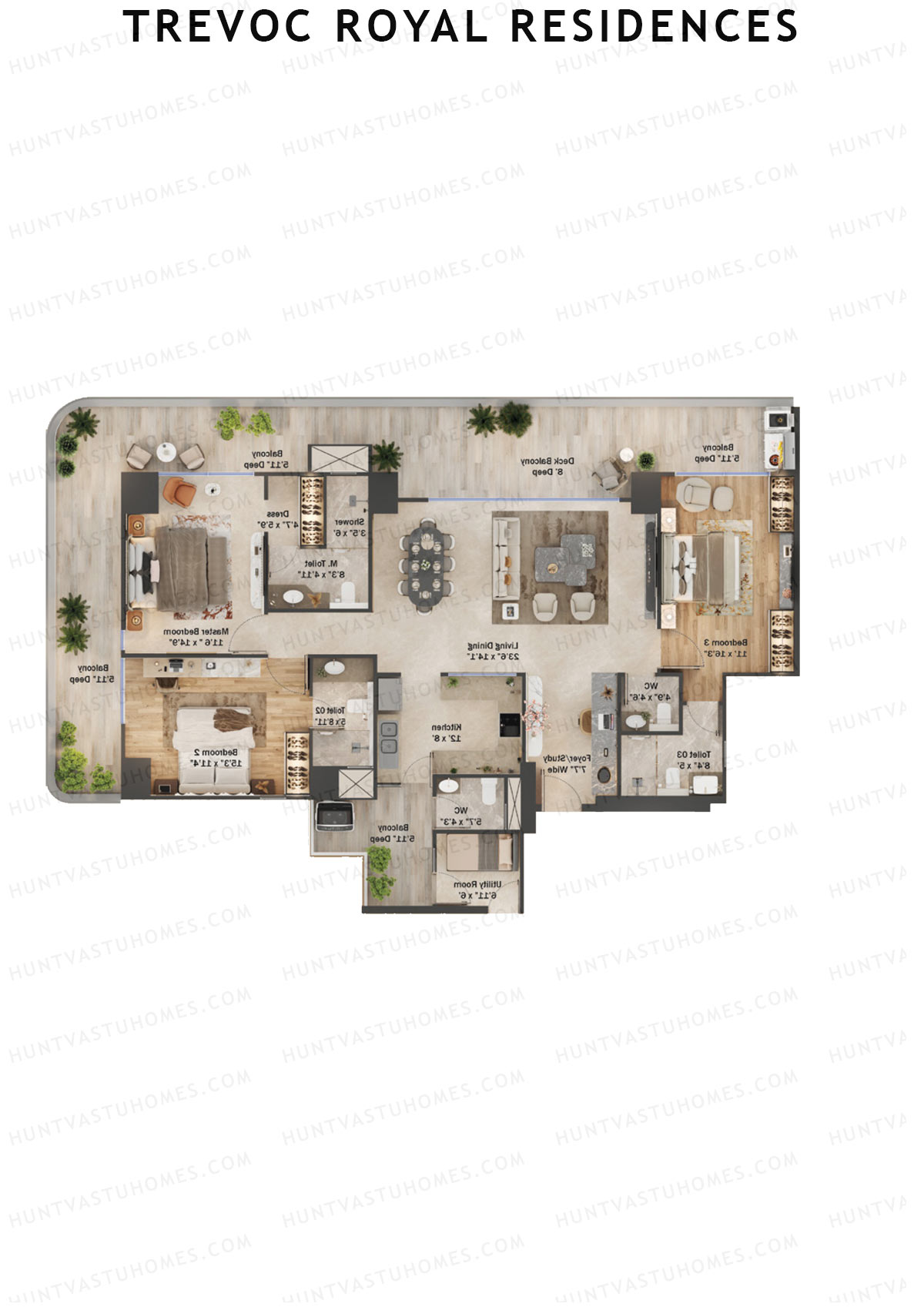 TREVOC Royal Residences Tower A Unit 1 (Type B) Floor Plan