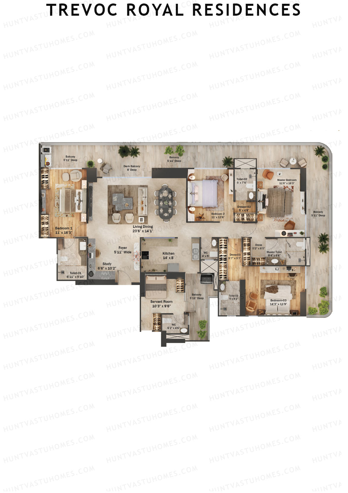 TREVOC Royal Residences Tower A Unit 2 (Type C) Floor Plan
