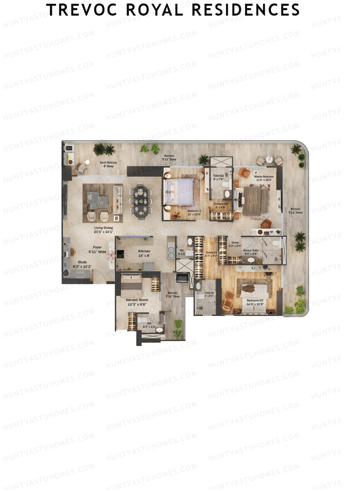 TREVOC Royal Residences Tower A Unit 2 (Type D) Floor Plan