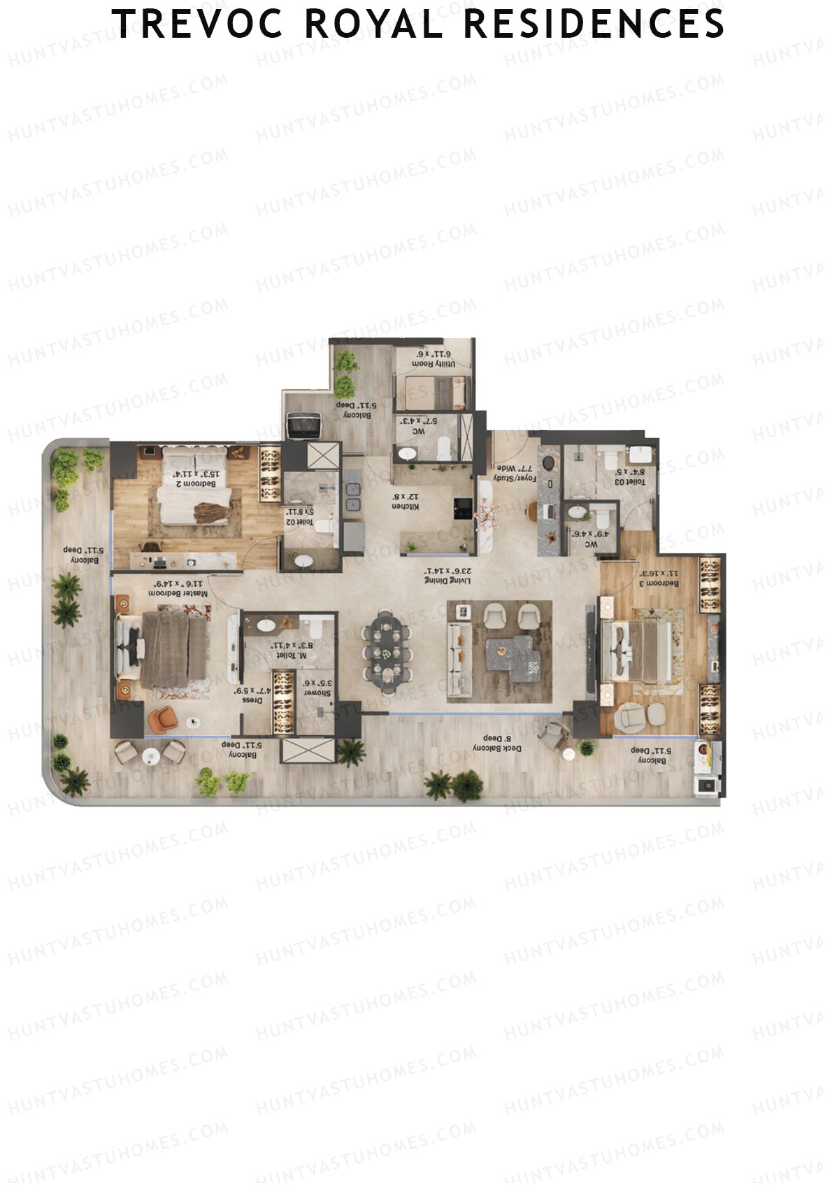 TREVOC Royal Residences Tower A Unit 4 (Type B) Floor Plan