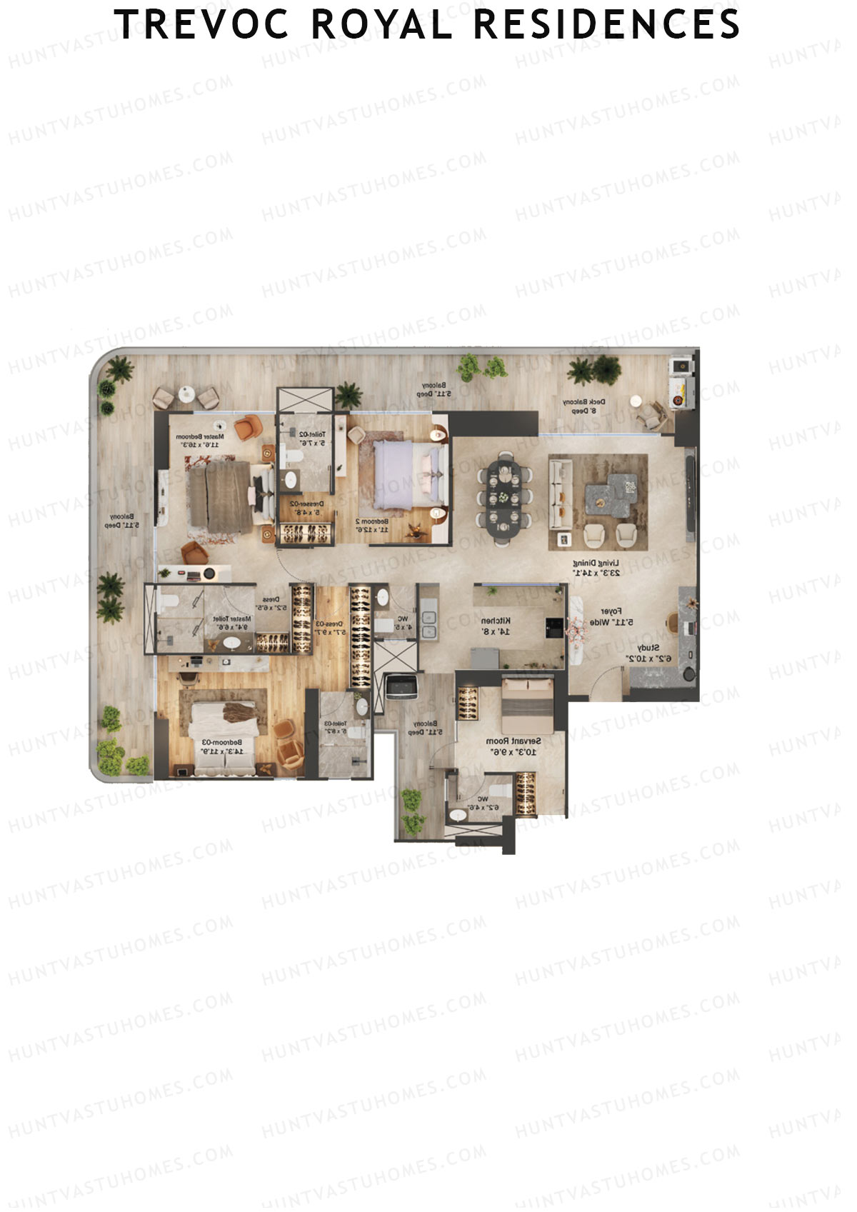 TREVOC Royal Residences Tower B Unit 1 (Type D) Floor Plan