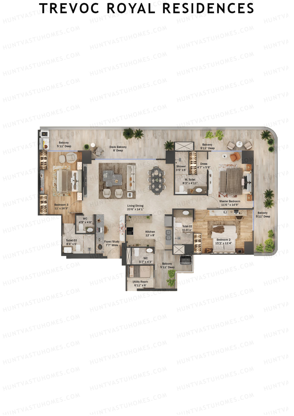 TREVOC Royal Residences Tower B Unit 2 (Type B) Floor Plan