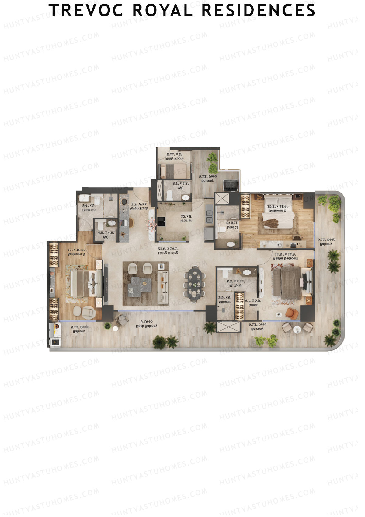 TREVOC Royal Residences Tower B Unit 3 (Type B) Floor Plan