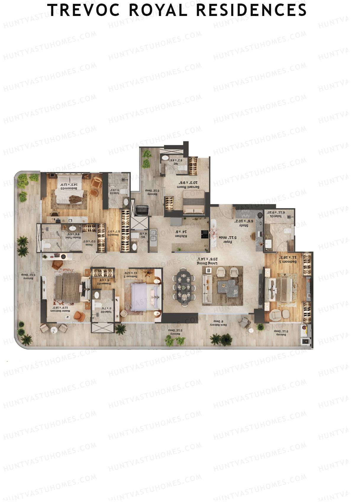 TREVOC Royal Residences Tower B Unit 4 (Type C) Floor Plan