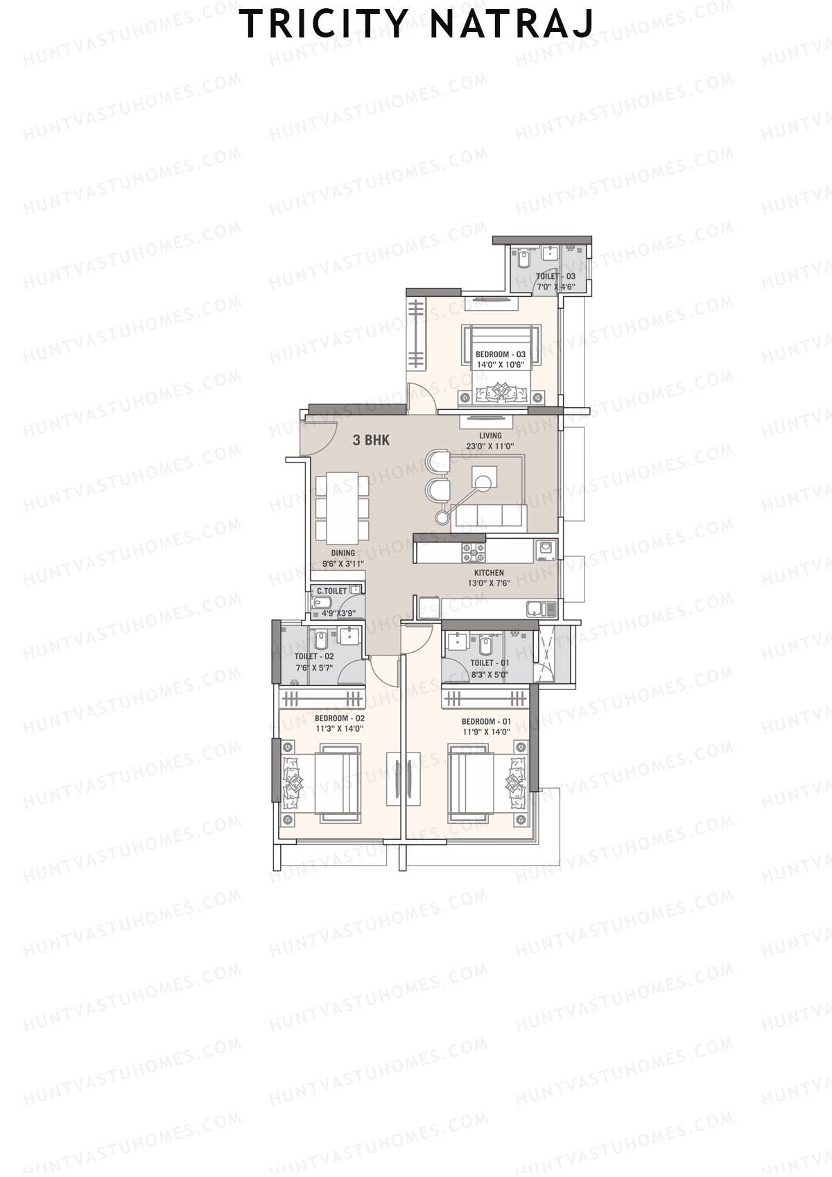 Tricity Natraj Tower A Unit 3 Floor Plan