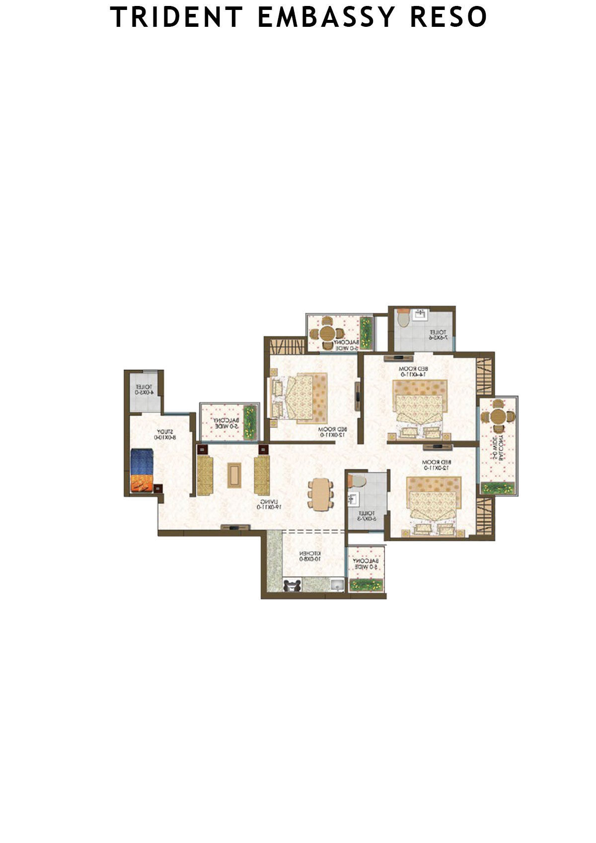 Trident Embassy Reso Tower 1 Unit 2 (Type  3+S) Floor Plan