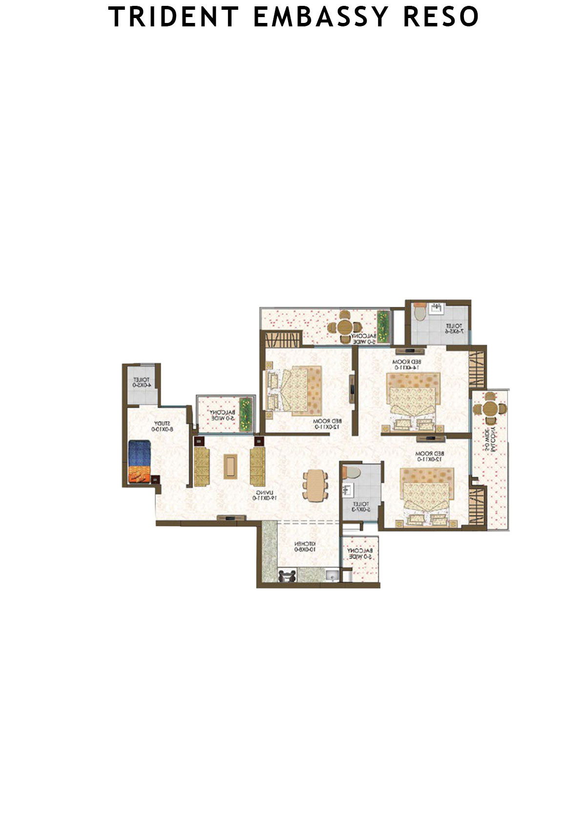 Trident Embassy Reso Tower 1 Unit 2 Type  3+S(A) Floor Plan