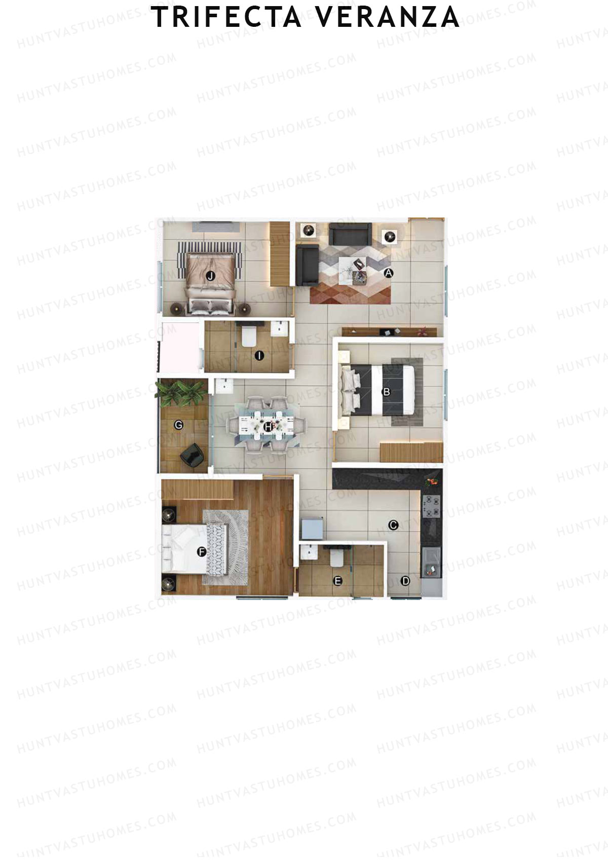 Trifecta Veranza, Tower A, Unit 2, 3BHK, Super Area 1340   sq ft 