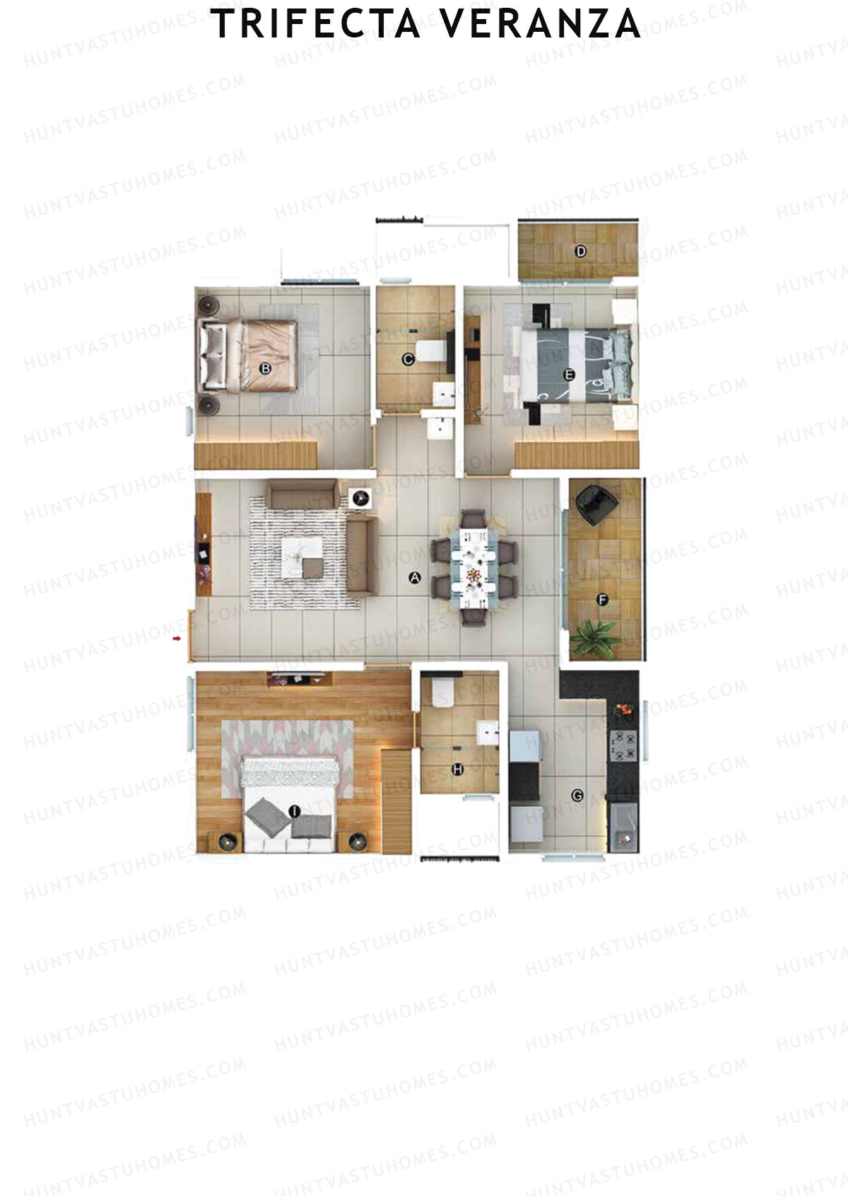 Trifecta Veranza, Tower A, Unit 4, 3BHK, Super Area 1495   sq ft 