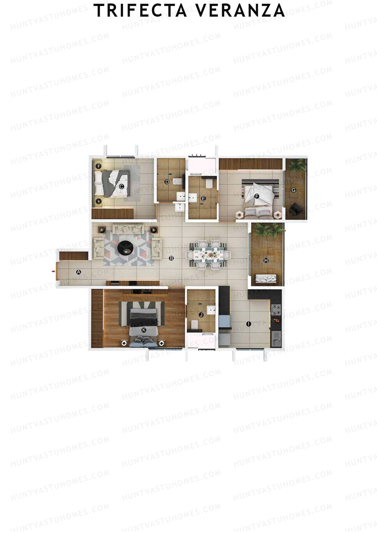 Trifecta Veranza, Tower A, Unit 6, 3BHK, Super Area 1745   sq ft 