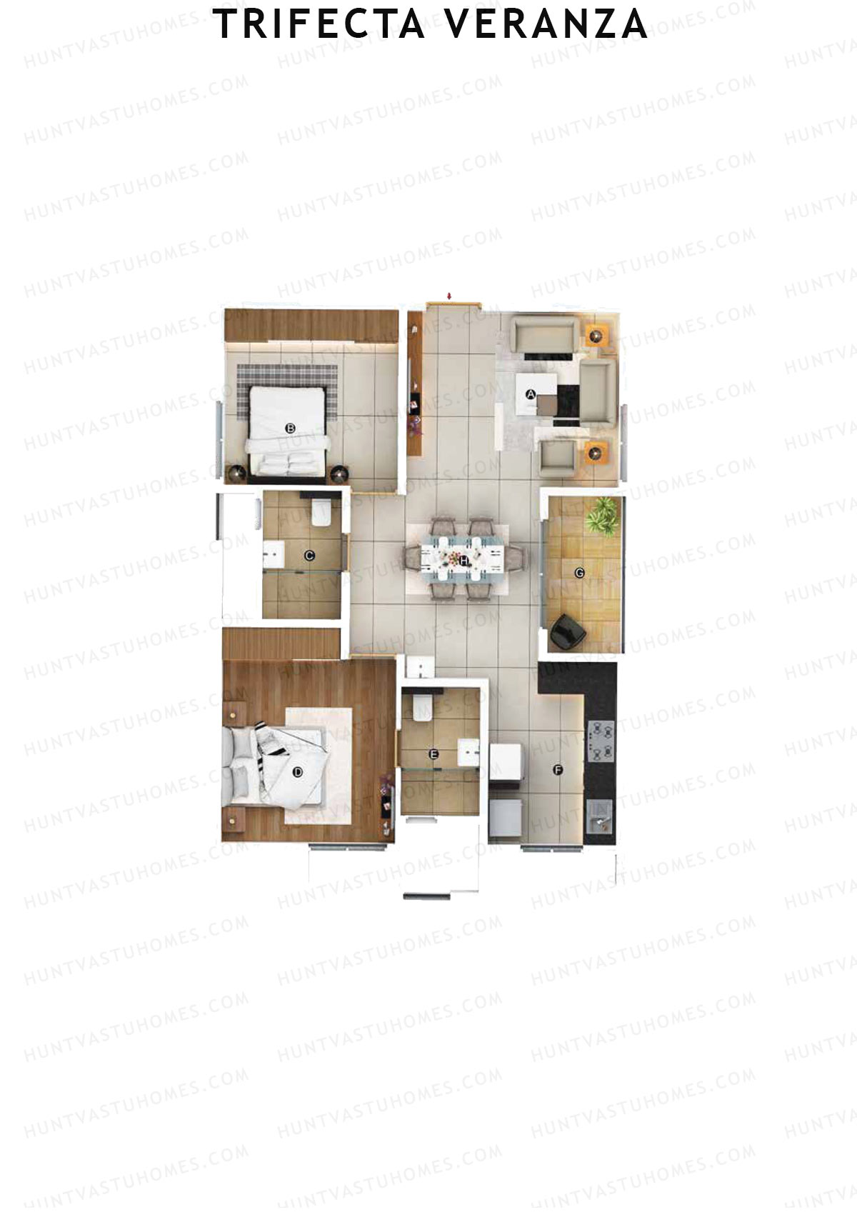 Trifecta Veranza, Tower B, Unit 11, 2BHK, Super Area 1165   sq ft 
