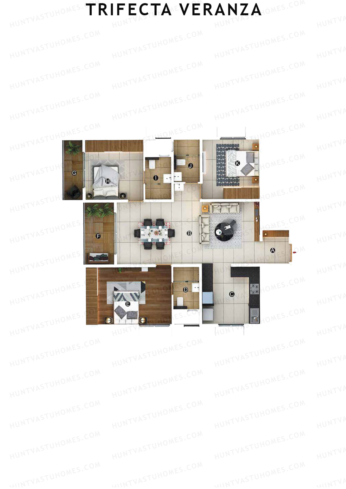Trifecta Veranza, Tower B, Unit 7, 3BHK, Super Area 1745   sq ft 
