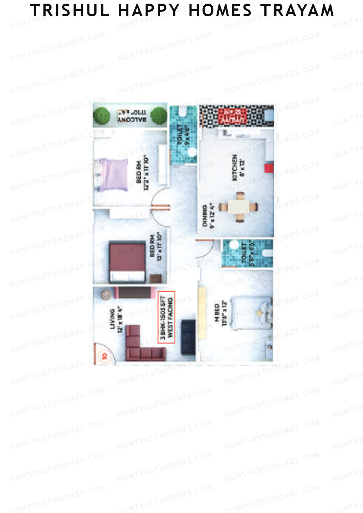 Trishul Happy Homes Trayam, Block A, Unit 10, 3BHK, Super Area 1503   sq ft 