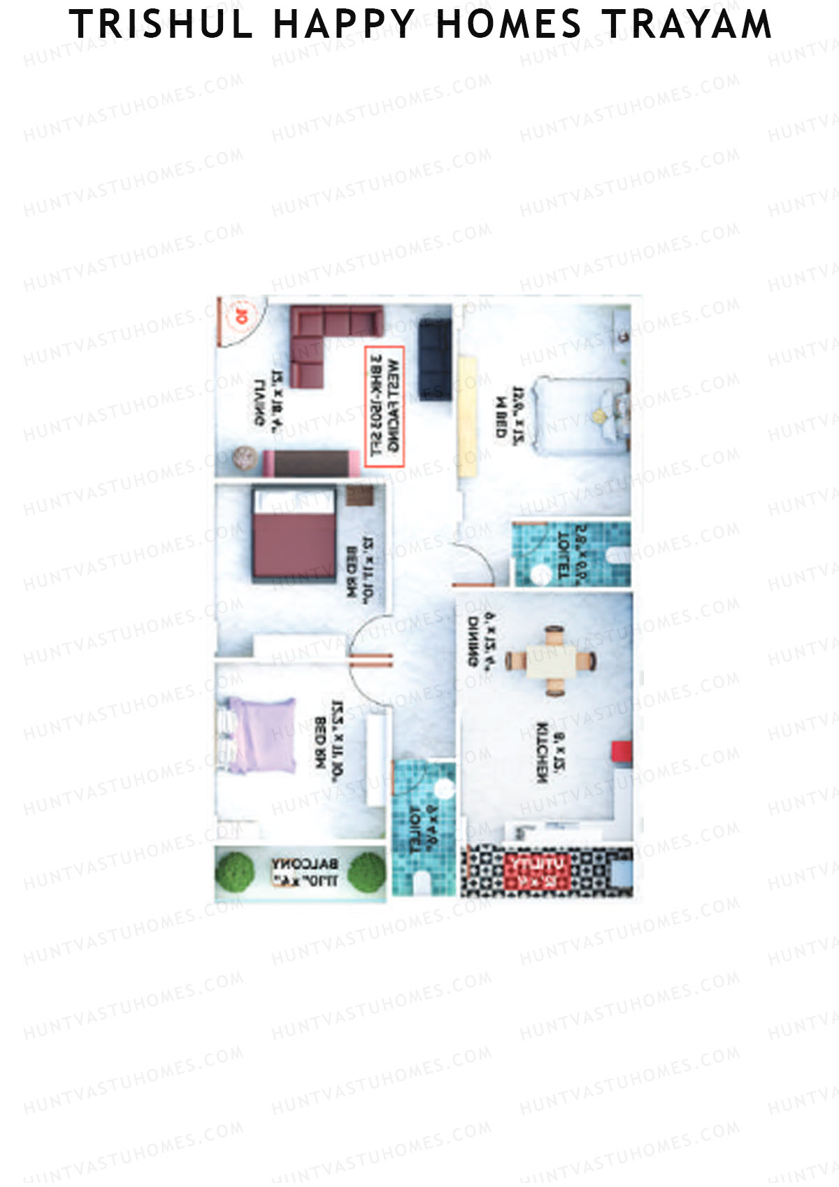 Trishul Happy Homes Trayam, Block A, Unit 1, 3BHK, Super Area 1503   sq ft 